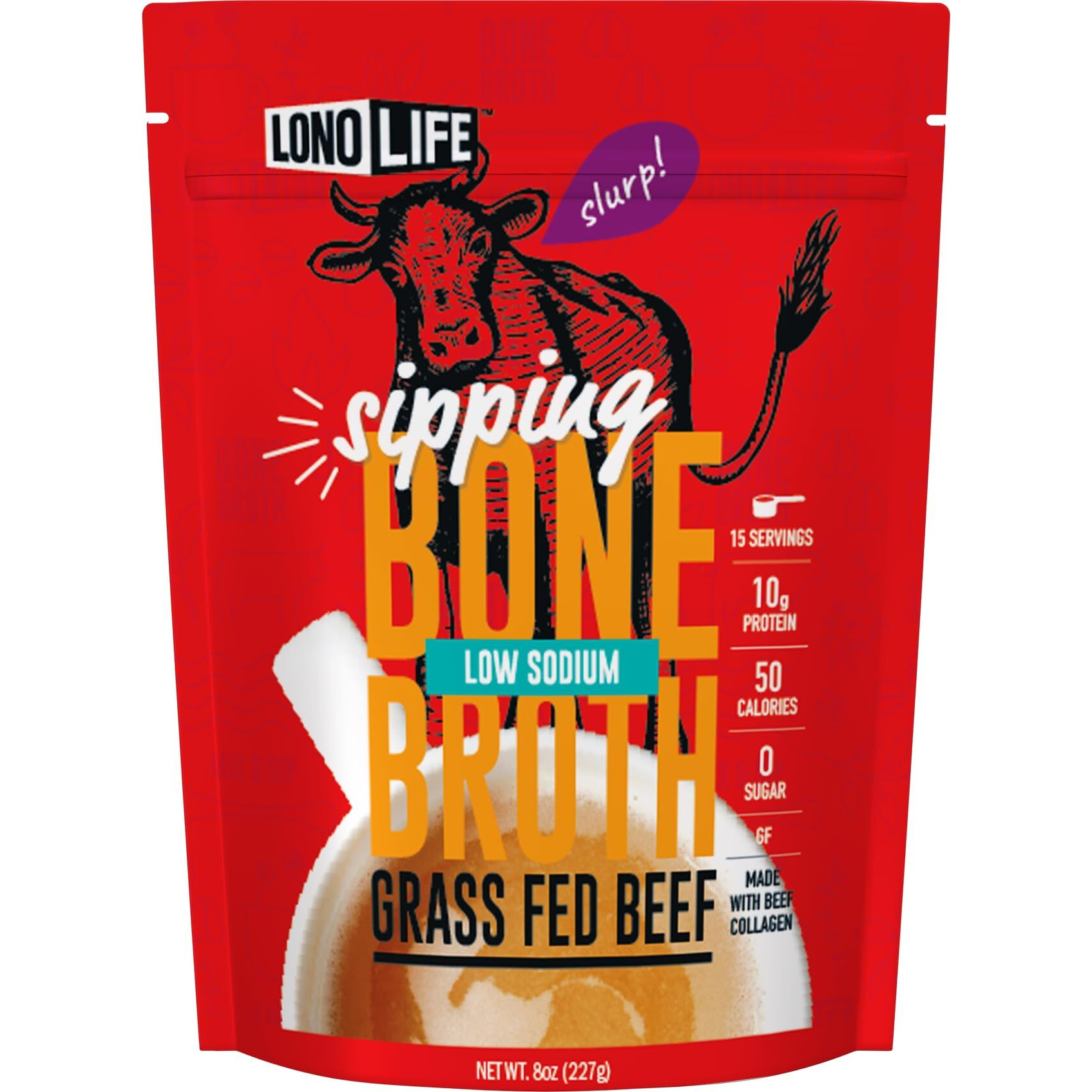 Lonolife Low Sodium Beef Bone Broth Powder Mix | Grass-Fed, 10G Protein | Collagen-Rich, Keto & Paleo Friendly | Natural Ingredients | 8Oz Bulk Container (15 Servings)