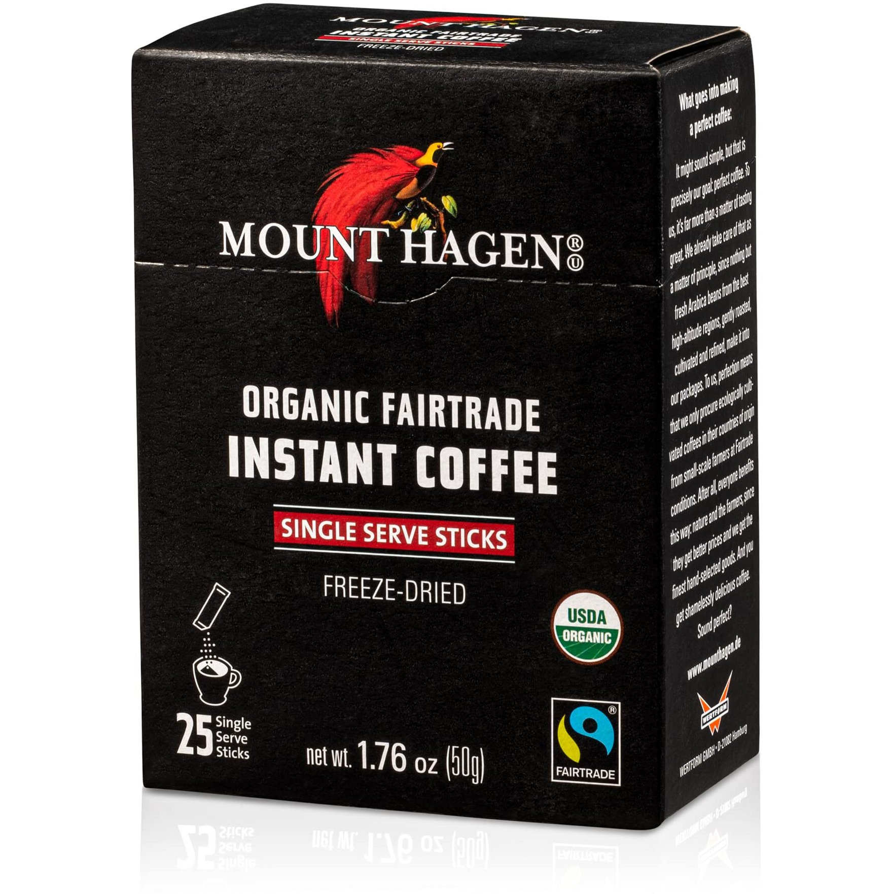Mount Hagen 25 Count Single Serve Instant Coffee Packets - 8 Pack | Organic Medium Roast Arabica Beans | Eco-Friendly, Fair-Trade [8 X 25 Sticks/1.76Oz/50G]