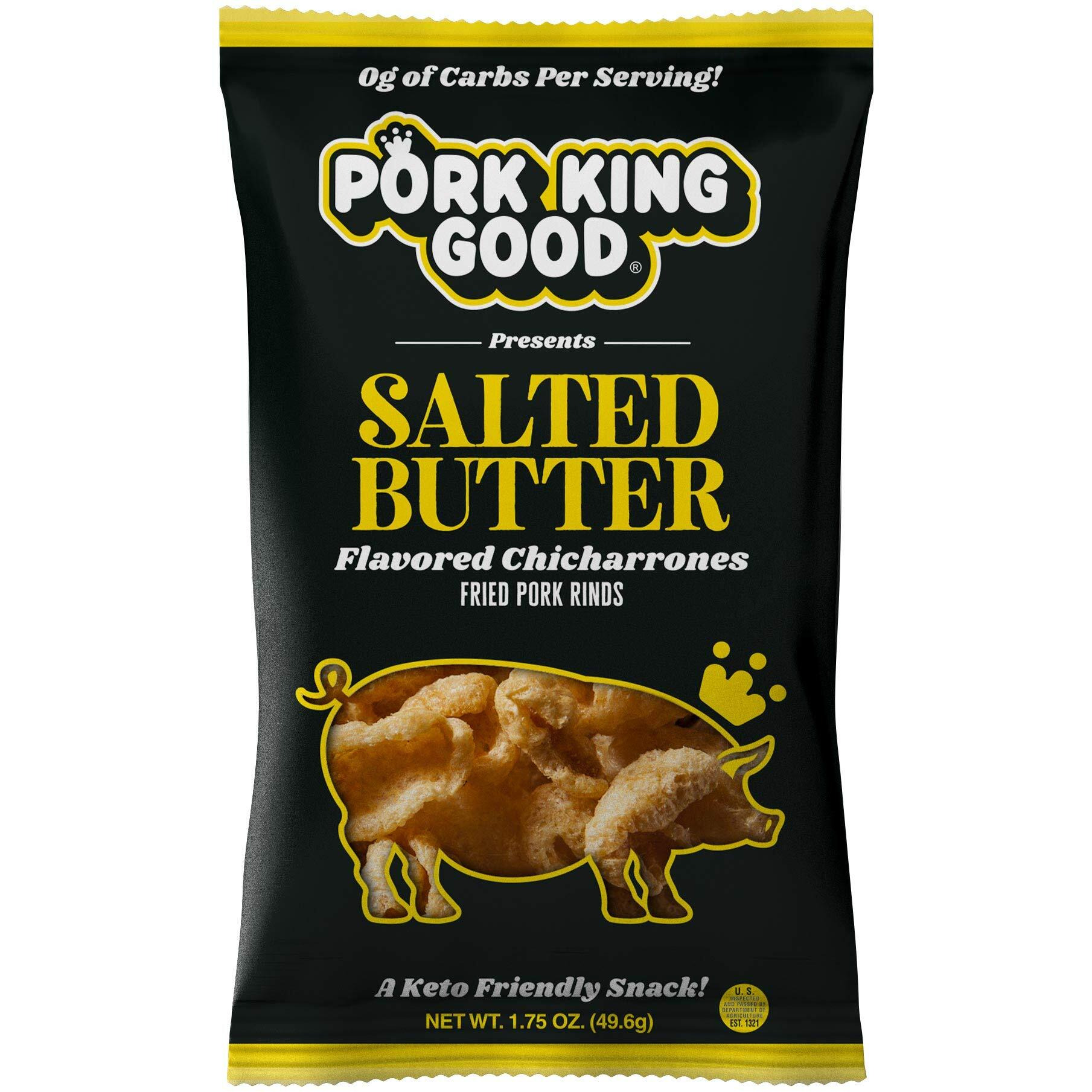 Pork King Good Salted Butter Pork Rinds (Chicharrones) (4 Pack) Keto Snacks