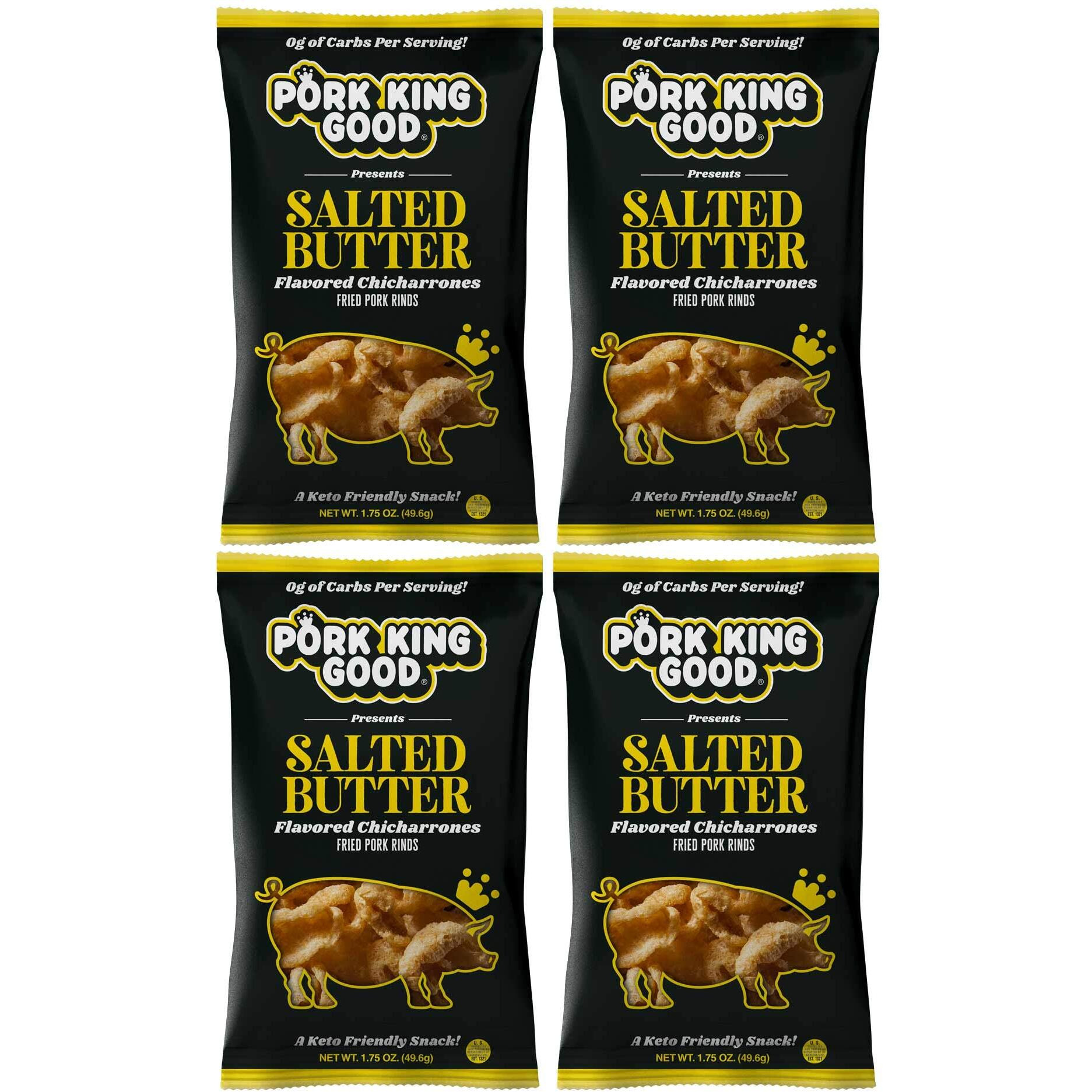 Pork King Good Salted Butter Pork Rinds (Chicharrones) (4 Pack) Keto Snacks