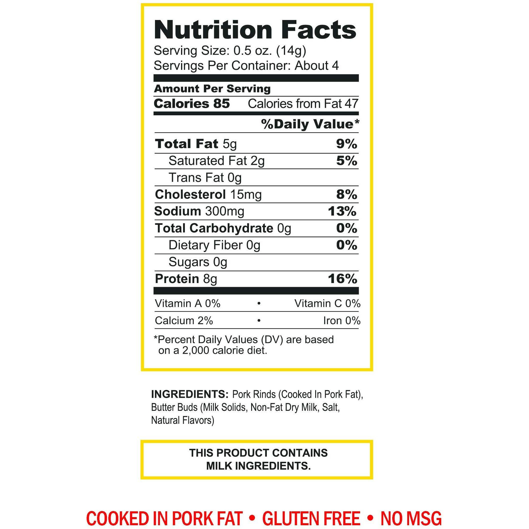 Pork King Good Salted Butter Pork Rinds (Chicharrones) (4 Pack) Keto Snacks