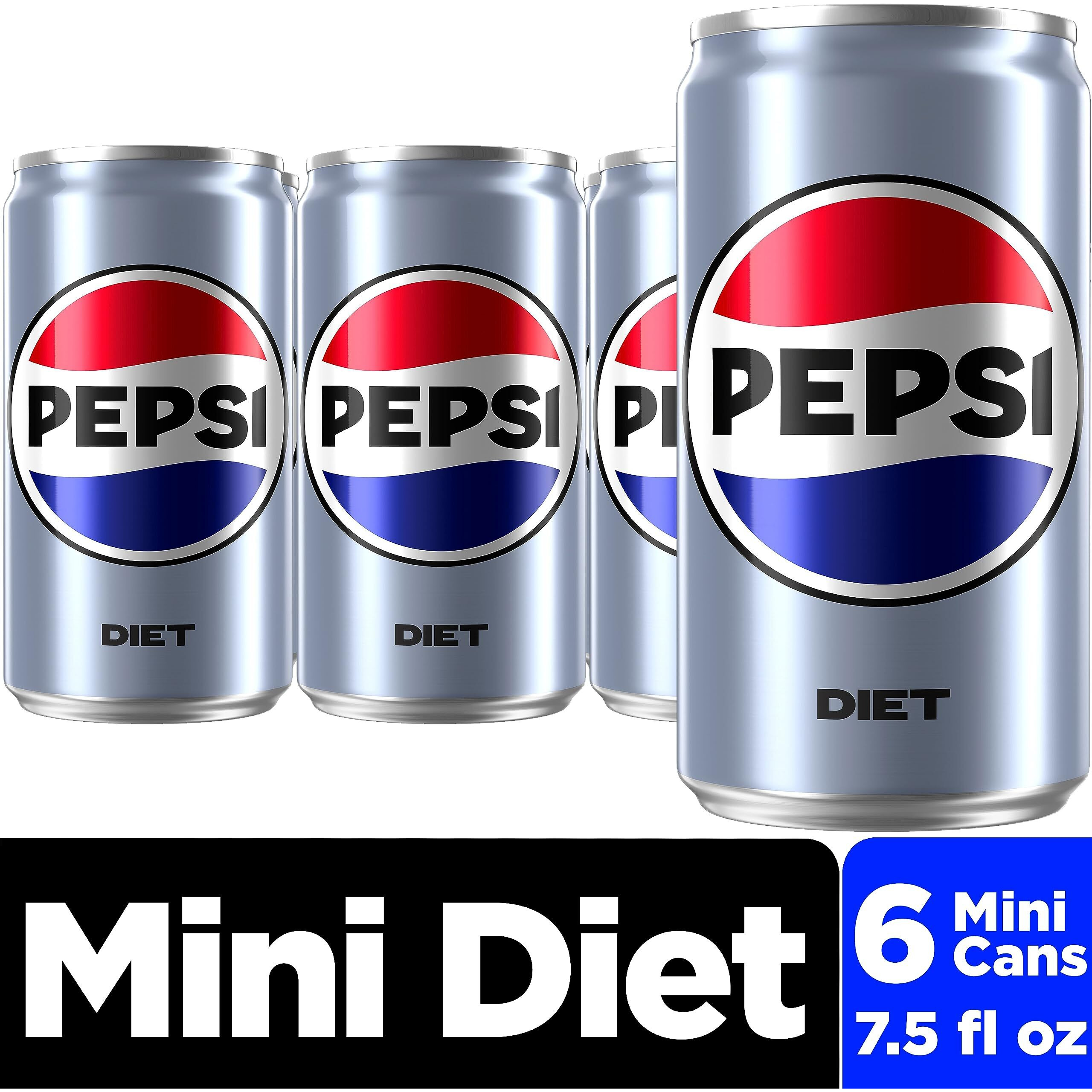 Diet Pepsi Cola Soda Pop, Zero Sugar, 7.5Oz Mini Cans, 6 Pack