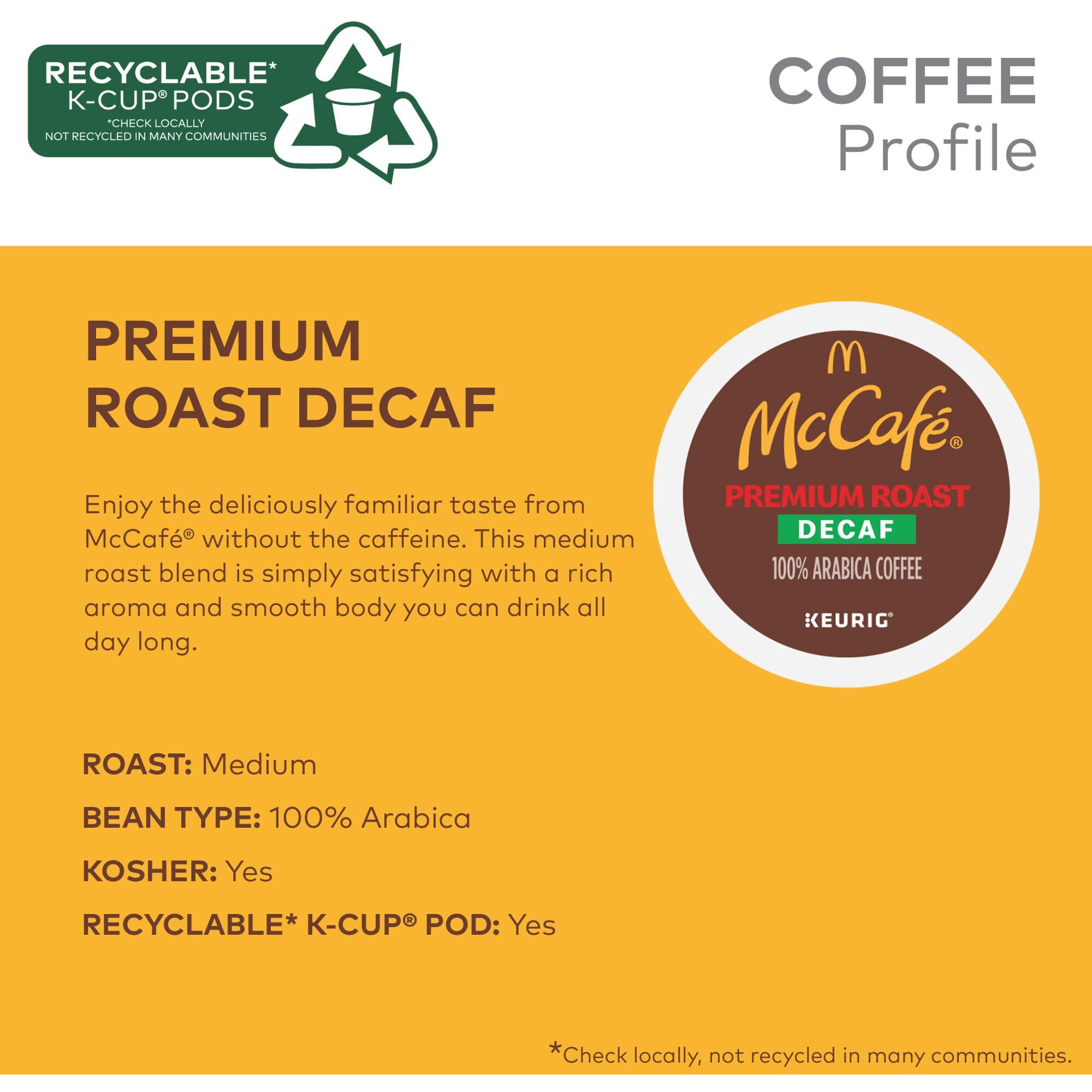 Mccafe Premium Roast Decaf Coffee, Keurig Single Serve K-Cup Pods, Decaffeinated, 60 Count, (6 Packs Of 10)