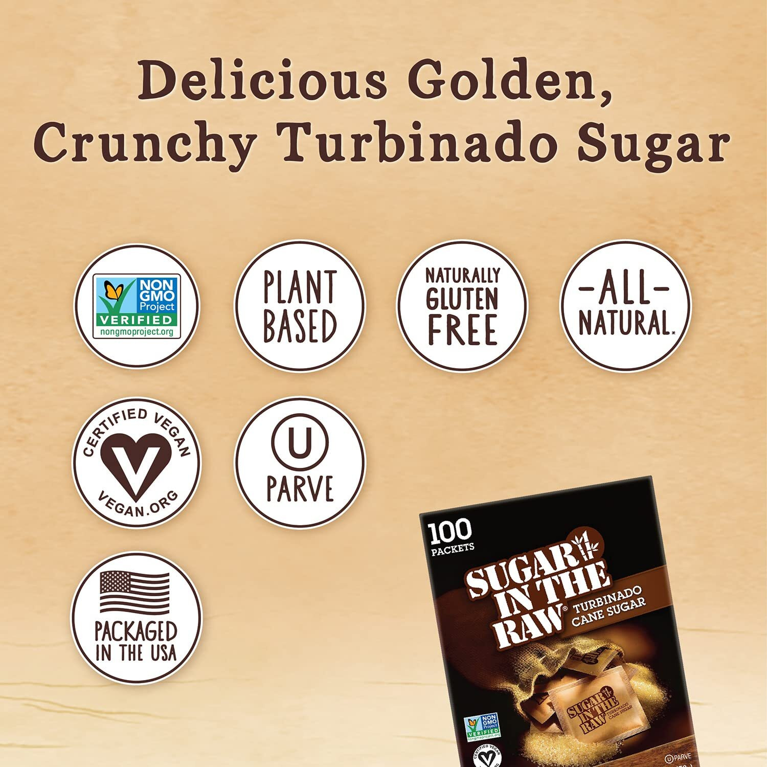 Sugar In The Raw Turbinado Cane Sugar Packets, 100 Ct Box, 8 Pack, Pure, All-Natural Turbinado Sugar, Non-Gmo Project Verified, Kosher, Vegan And Gluten Free