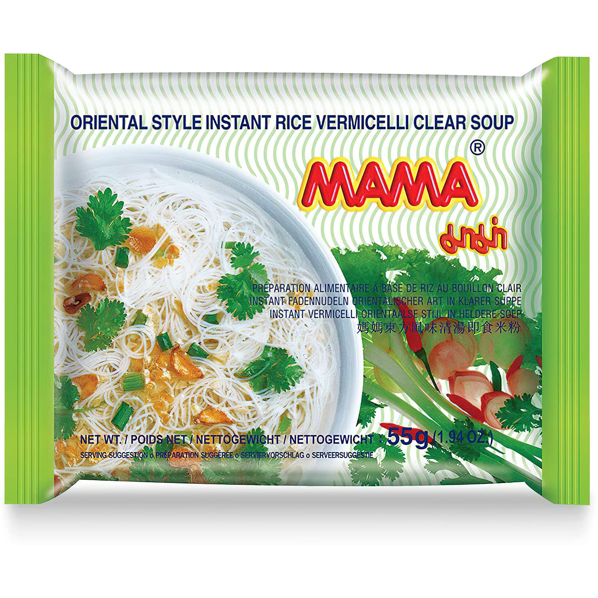 Mama Noodles Vermicelli Clear Soup Instant Rice Noodles W/Delicious Thai Flavors, Hot & Spicy Noodles, No Trans Fat W/Fewer Calories Than Deep Fried Noodles 30 Pack