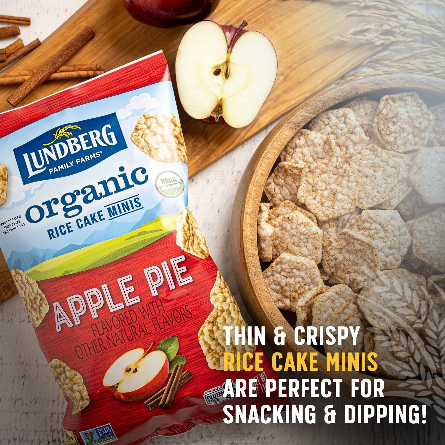 Lundberg Organic Rice Cake Minis, Apple Pie - Mini Rice Cakes, Healthy Snacks For Adults And Kids, Vegan Snacks, Gluten-Free, Healthy Food For Snacking & Dipping, 5 Oz (Pack Of 6)