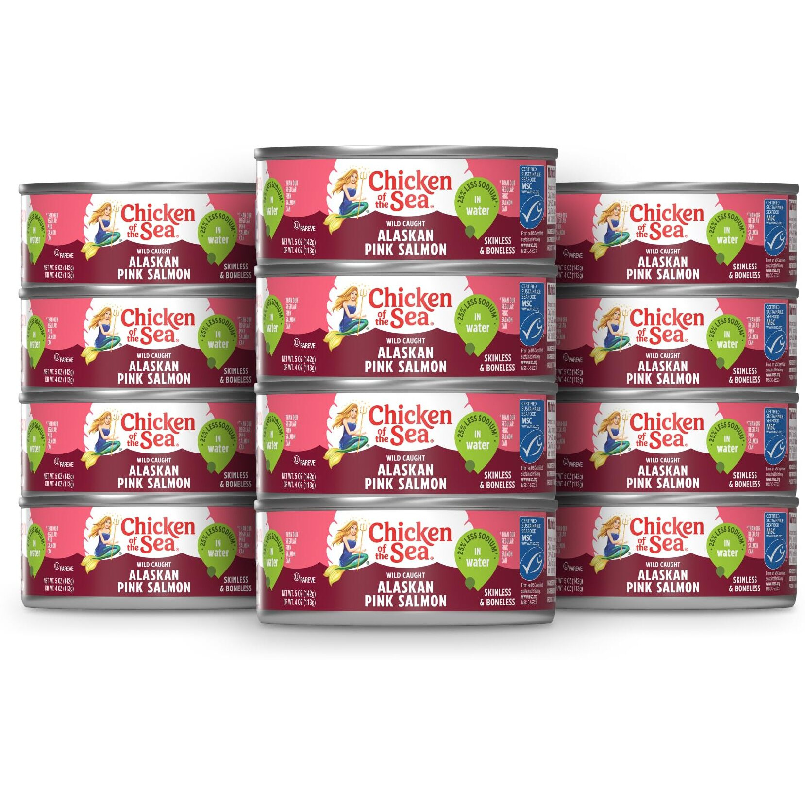Chicken Of The Sea Alaskan Pink Salmon In Water, 5 Ounce Cans (Pack Of 12), Wild Caught, Skinless & Boneless, 25% Less Sodium