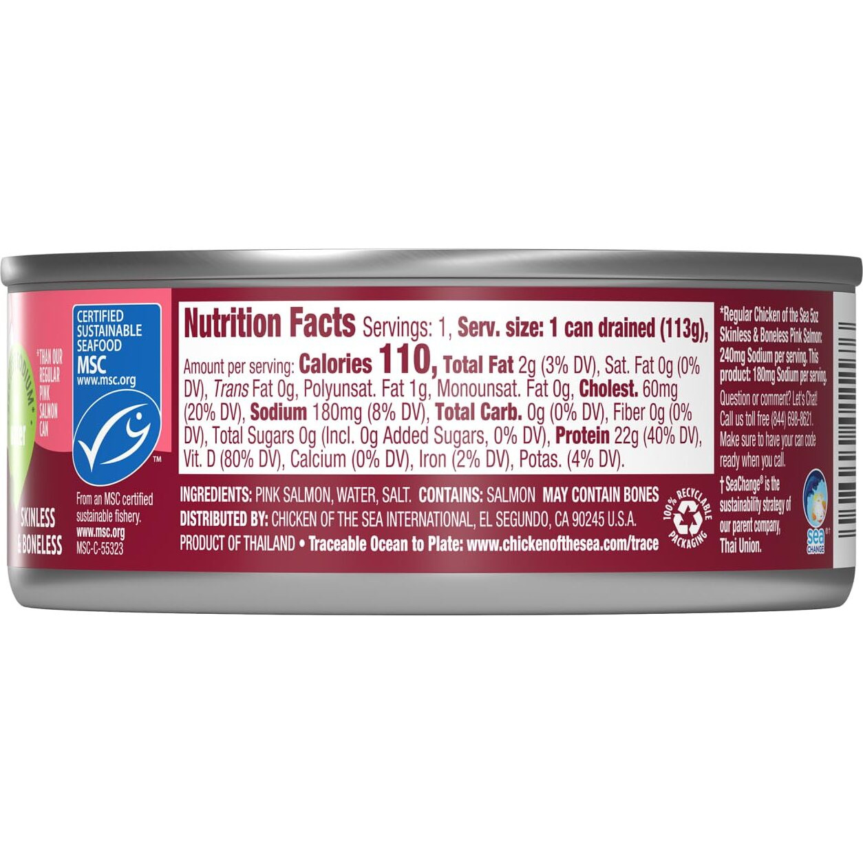 Chicken Of The Sea Alaskan Pink Salmon In Water, 5 Ounce Cans (Pack Of 12), Wild Caught, Skinless & Boneless, 25% Less Sodium
