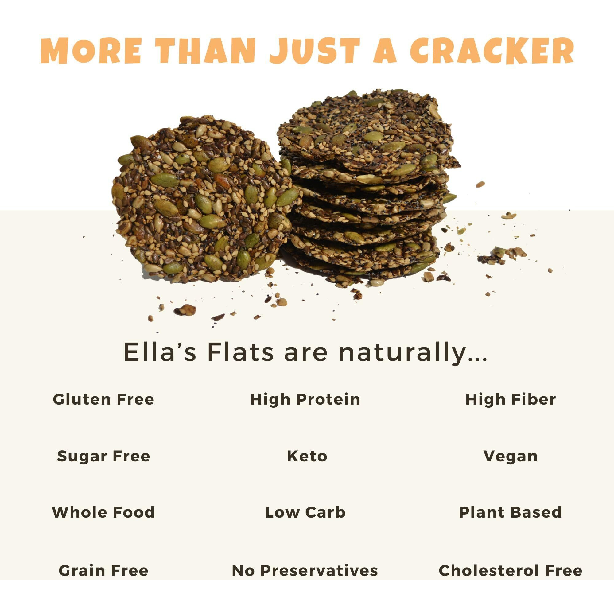 Ellas Flats Caraway All Seed Savory Crisps - All Natural, Gluten Free, Good Source Of Protein, High Fiber, Vegan And Keto Friendly (3 Pack)