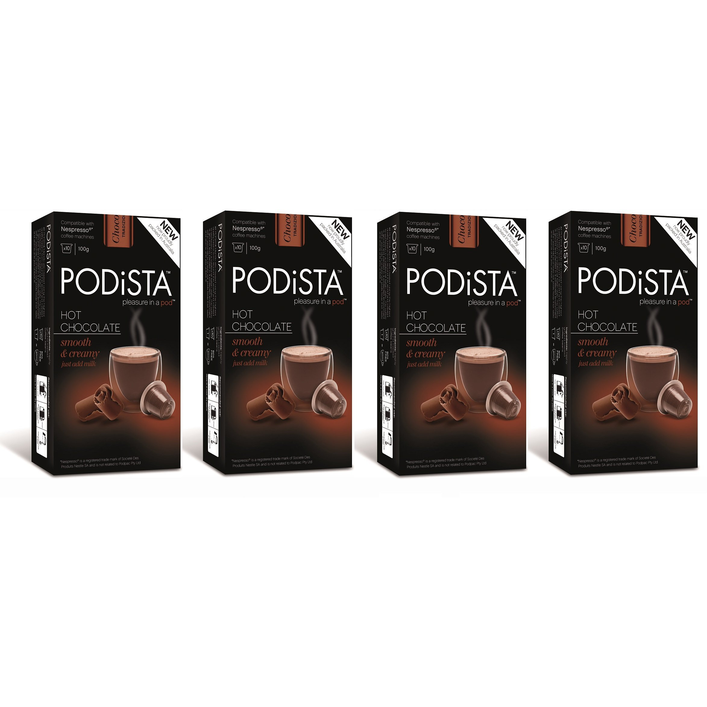 Hot Chocolate Nespresso Compatible Capsules Hot Cocoa Pods - Smooth & Creamy - 4 Boxes - 40 Pod Package