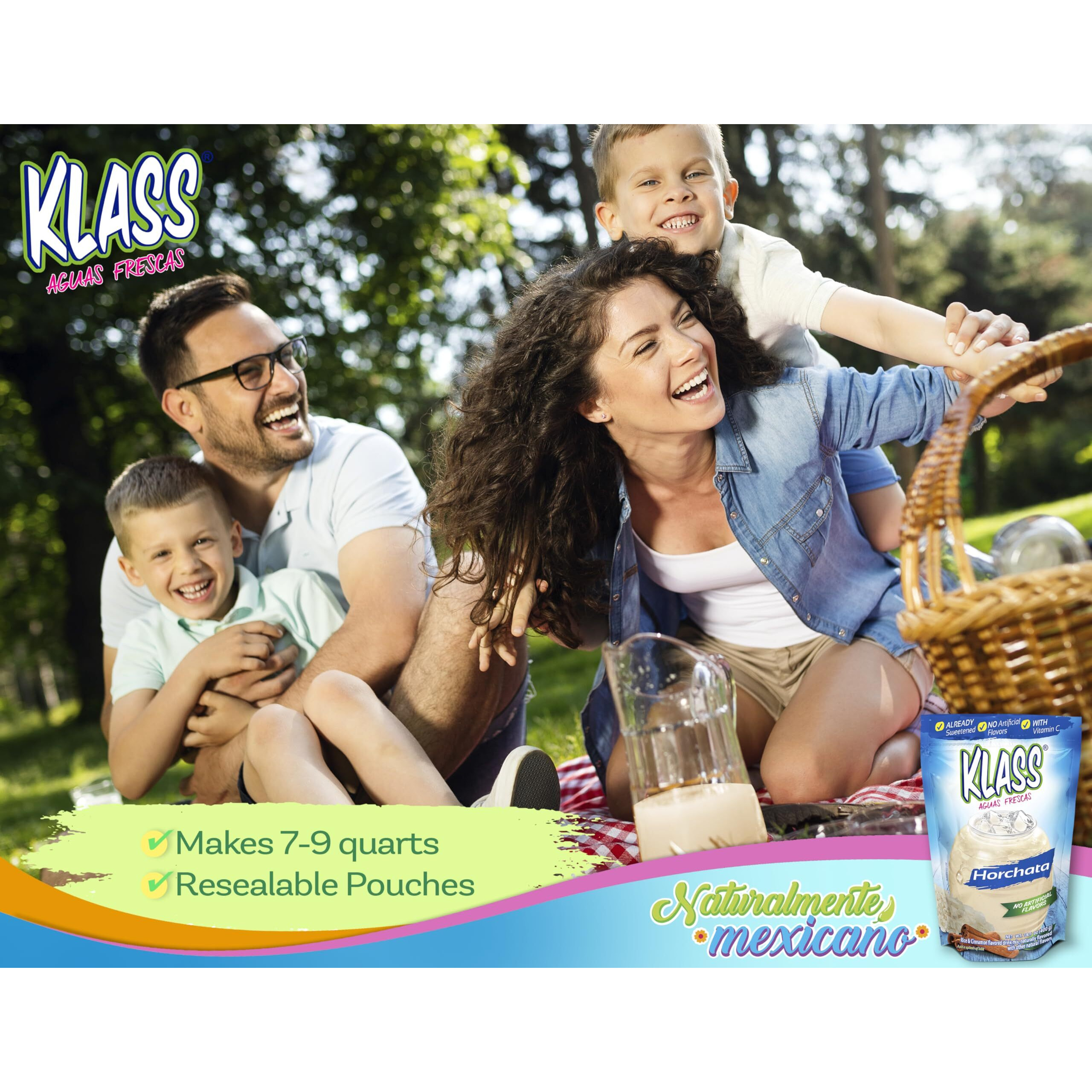 Drink Mix Aguas Frescas | Klass Horchata & Strawberry Horchata | Drink Mix, Flavors From Natural Sources, No Artificial Flavors, With Vitamin C (Makes 7 To 9 Quarts) 14.1 Oz Family Pack (4Pack)