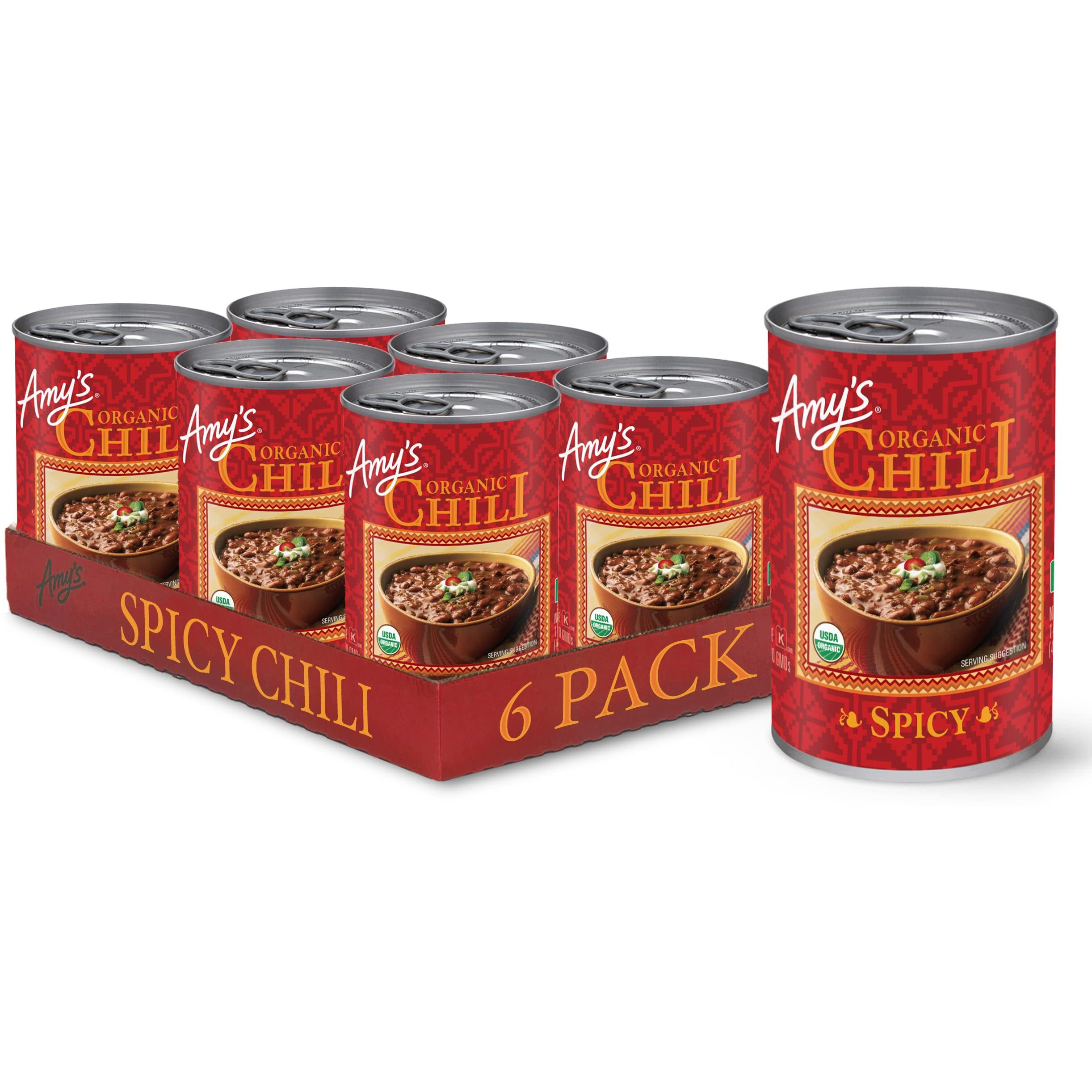 Amy's, Chili, Gluten Free, Vegetarian, Organic, Spicy, Jalapeo Pepper, 14.7 Oz, Pack Of 6