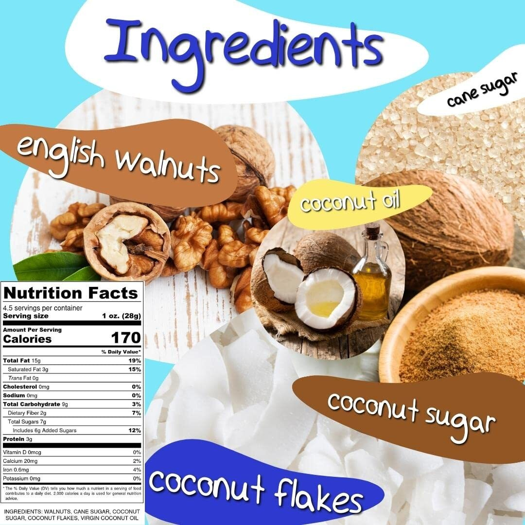Crazy Go Nuts Walnuts - Coconut, 4.5 Oz (3-Pack) - Healthy Snacks, Vegan, Gluten Free, Superfood - Natural, Non-Gmo, Ala, Omega 3 Fatty Acids, Good Fats, And Antioxidants