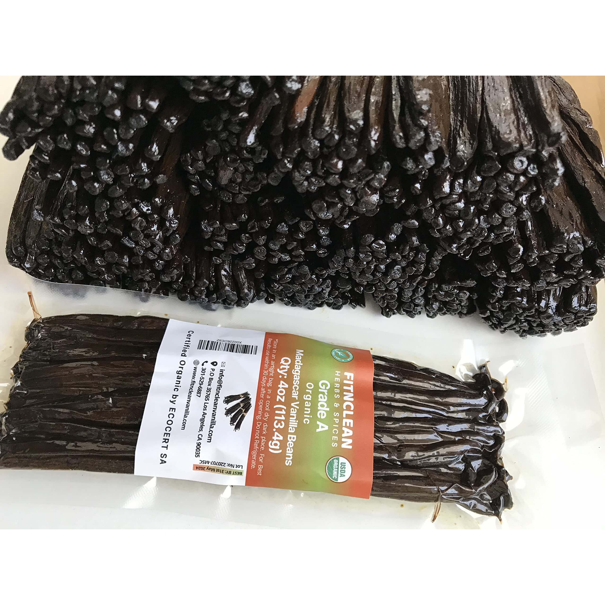 4Oz Organic Madagascar Vanilla Beans Grade A. Certified Usda Organic. 6""-8"" By Fitnclean Vanilla. Bulk For Extract, Cooking And Baking By The Weight 0.25 Pound (1/4Lb) Bourbon Fresh Non-Gmo Pods.