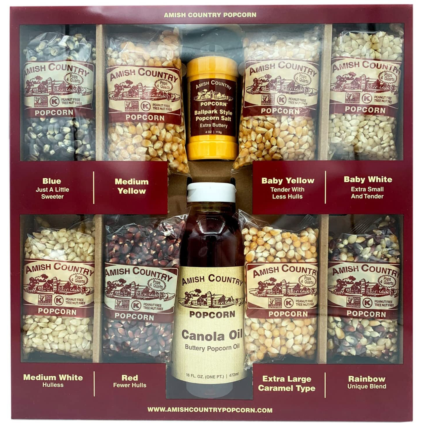 Amish Country Popcorn | 8-4 Oz Bags | Stovetop Popping Sampler Pack With Canola Oil - 16 Oz And Ballpark Buttersalt - 4.5 Oz | Old Fashioned, Non-Gmo And Gluten Free (Stovetop Sampler - 8-4 Oz Bags)