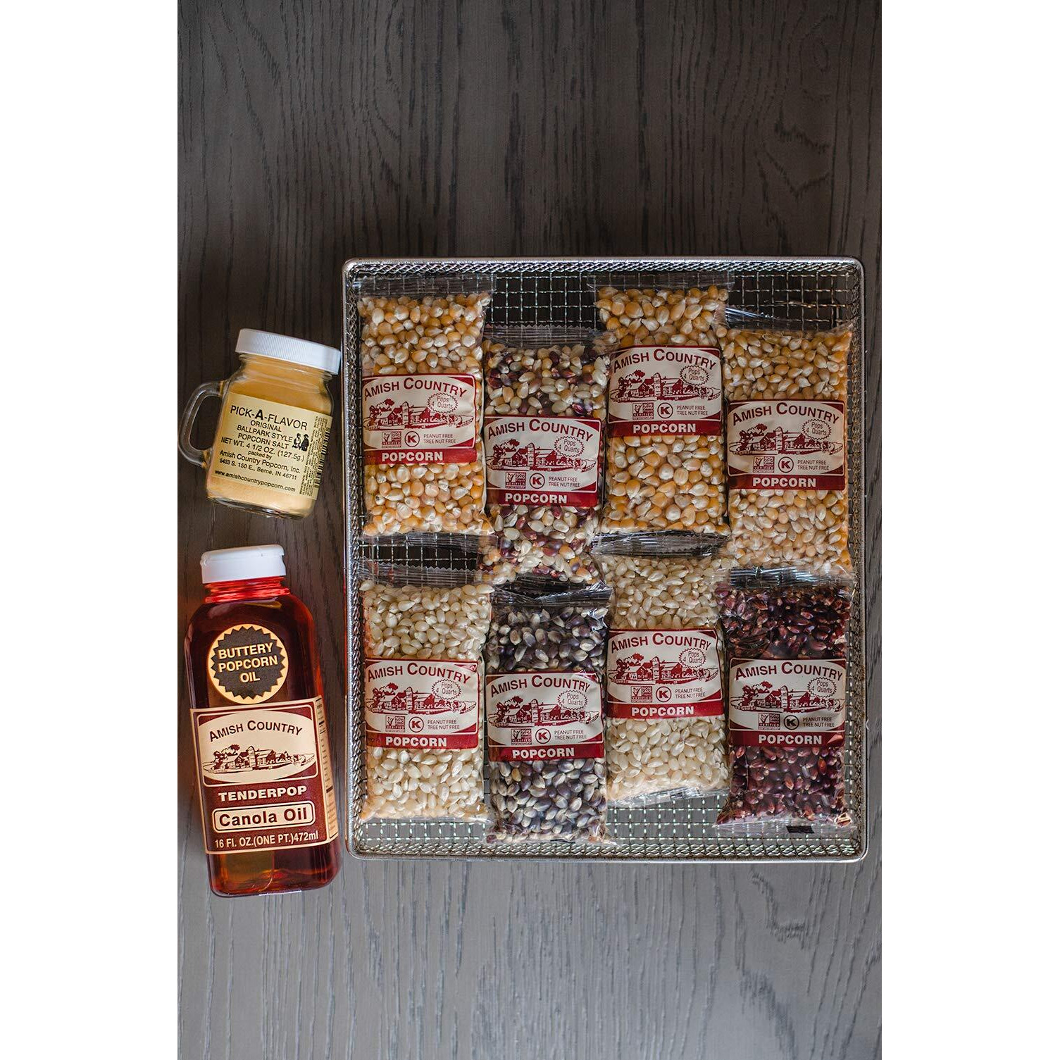 Amish Country Popcorn | 8-4 Oz Bags | Stovetop Popping Sampler Pack With Canola Oil - 16 Oz And Ballpark Buttersalt - 4.5 Oz | Old Fashioned, Non-Gmo And Gluten Free (Stovetop Sampler - 8-4 Oz Bags)