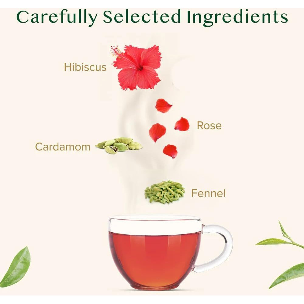 Vahdam, Hibiscus Rose Tea Bags - 100% Whole Hibiscus Flowers Herbal Tea Bags (100 Count) With Rose, Chamomile & Exotic Spices | Caffeine Free, Floral Flavor Tisane | Resealable Ziplock Pouch