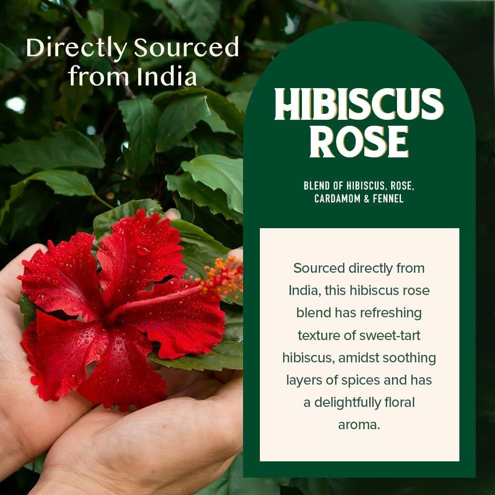 Vahdam, Hibiscus Rose Tea Bags - 100% Whole Hibiscus Flowers Herbal Tea Bags (100 Count) With Rose, Chamomile & Exotic Spices | Caffeine Free, Floral Flavor Tisane | Resealable Ziplock Pouch