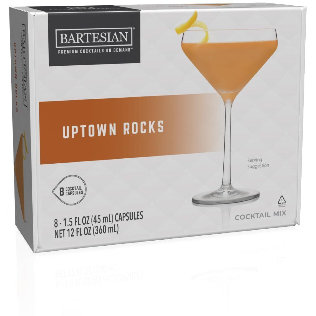 Bartesian Uptown Rocks Mixer Capsules For Cocktail Machine - Home Bar Mixology Cocktails Mix Pod Capsule Set To Use With The Bartesian Cocktail Drink Maker Machine - Pack Of 8
