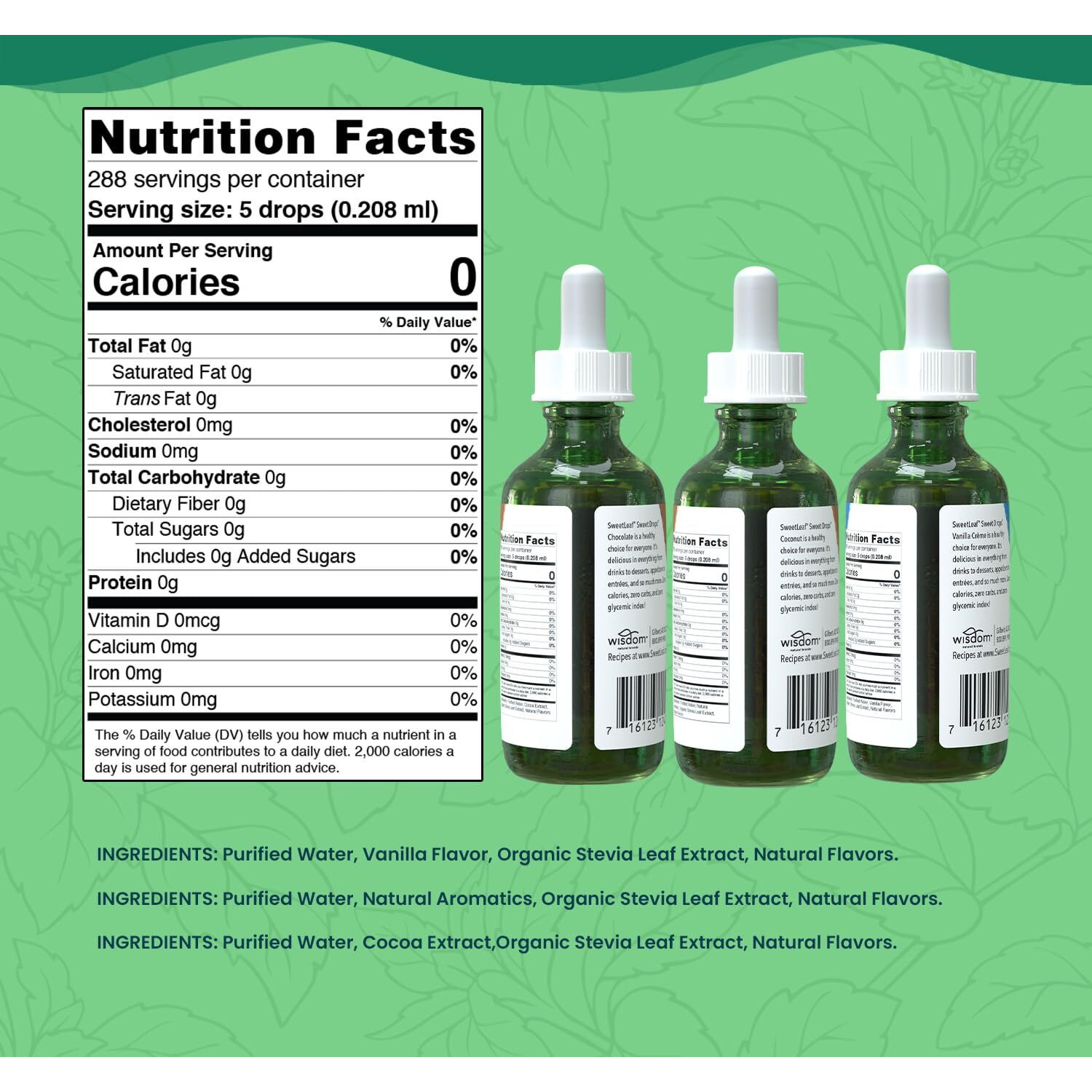 Sweetleaf Sweet Drops Stevia Liquid Sweetener, Variety 3-Pack - Vanilla Crme, Coconut, And Chocolate, 2 Oz Each