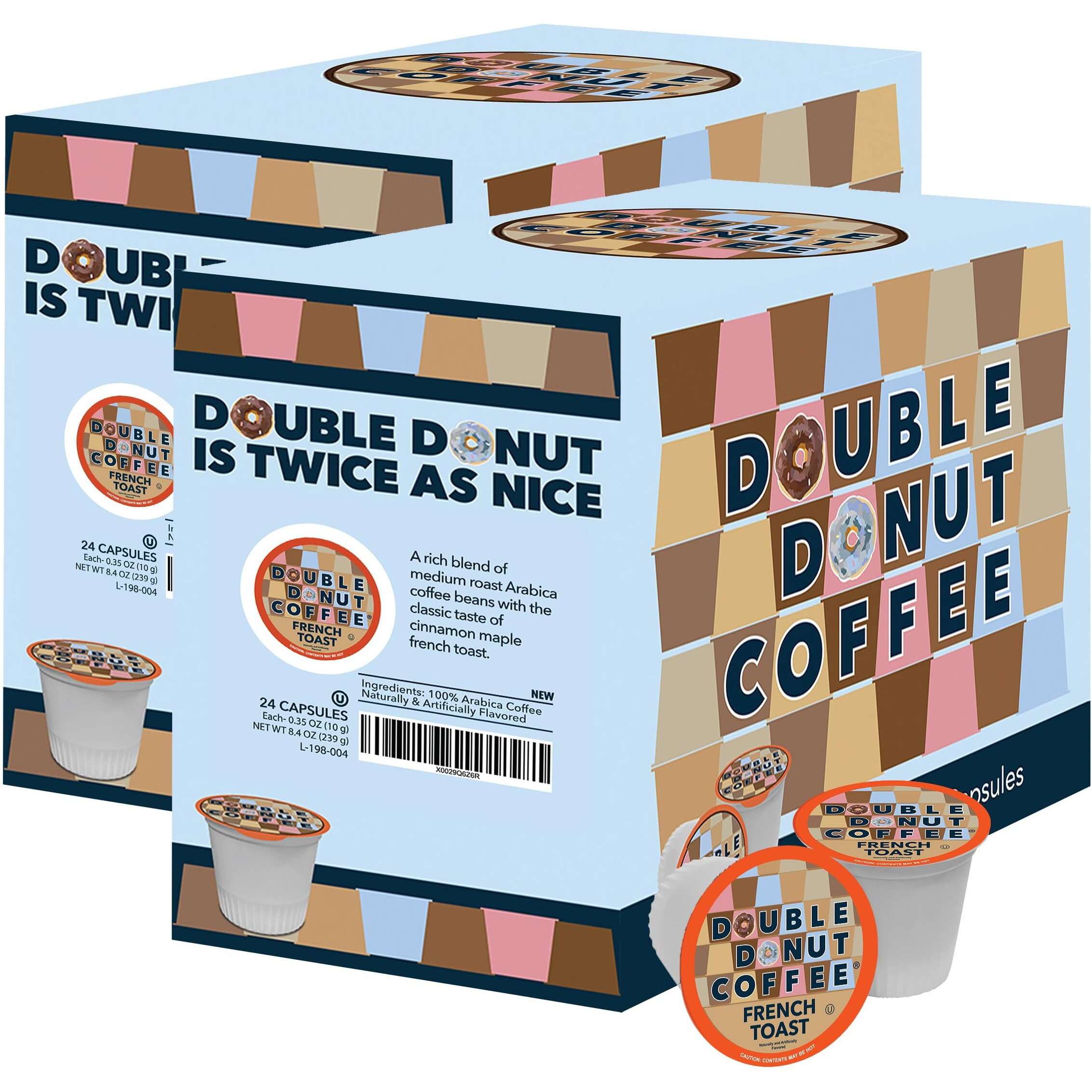 Double Donut French Toast Flavored Coffee In Single Serve Pods, French Toast Flavor For The Keurig K Cups Brewer, 48 Count
