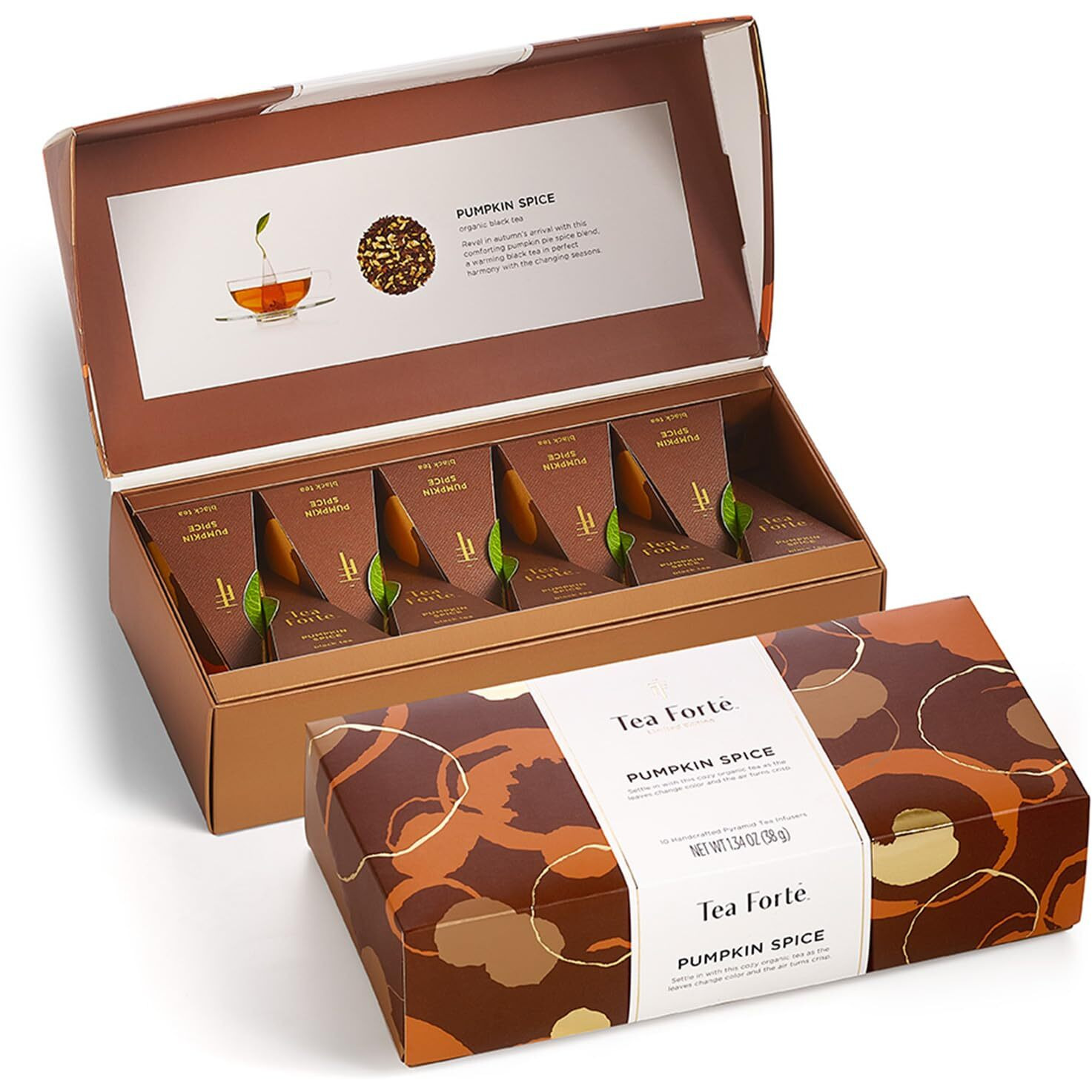Tea Forte Pumpkin Spice Organic Black Tea Petite Presentation Box Tea Samplers, 10 Handcrafted Pyramid Tea Infusers