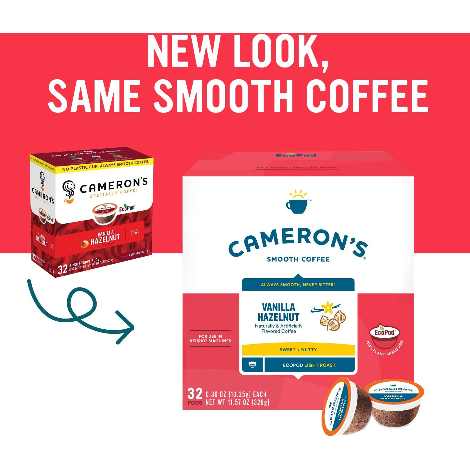 Cameron's Coffee Single Serve Pods, Flavored, Vanilla Hazelnut, 32 Count (Pack Of 1)