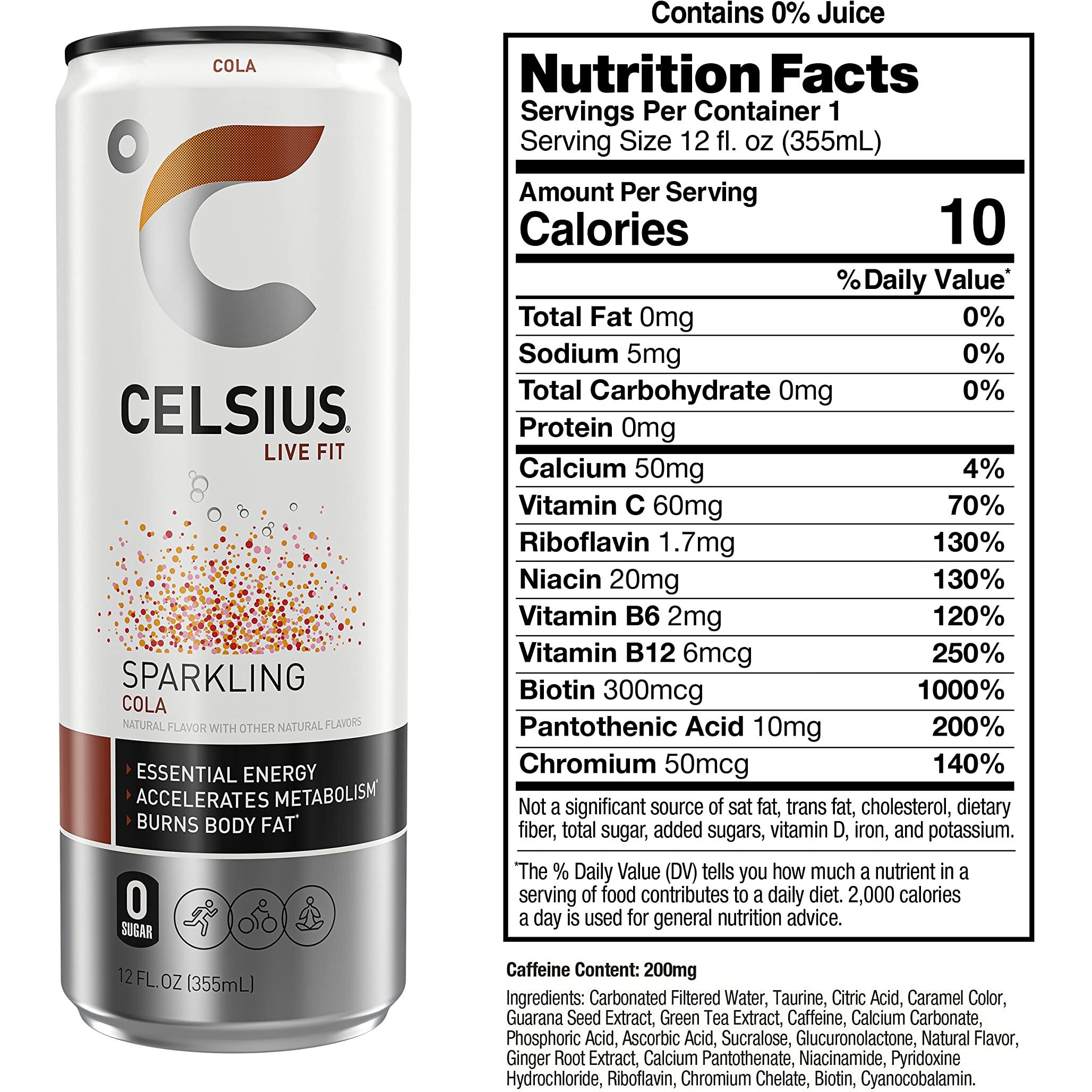 Celsius Sparkling Cola, Functional Essential Energy Drink, 12 Fl Oz (Pack Of 24)