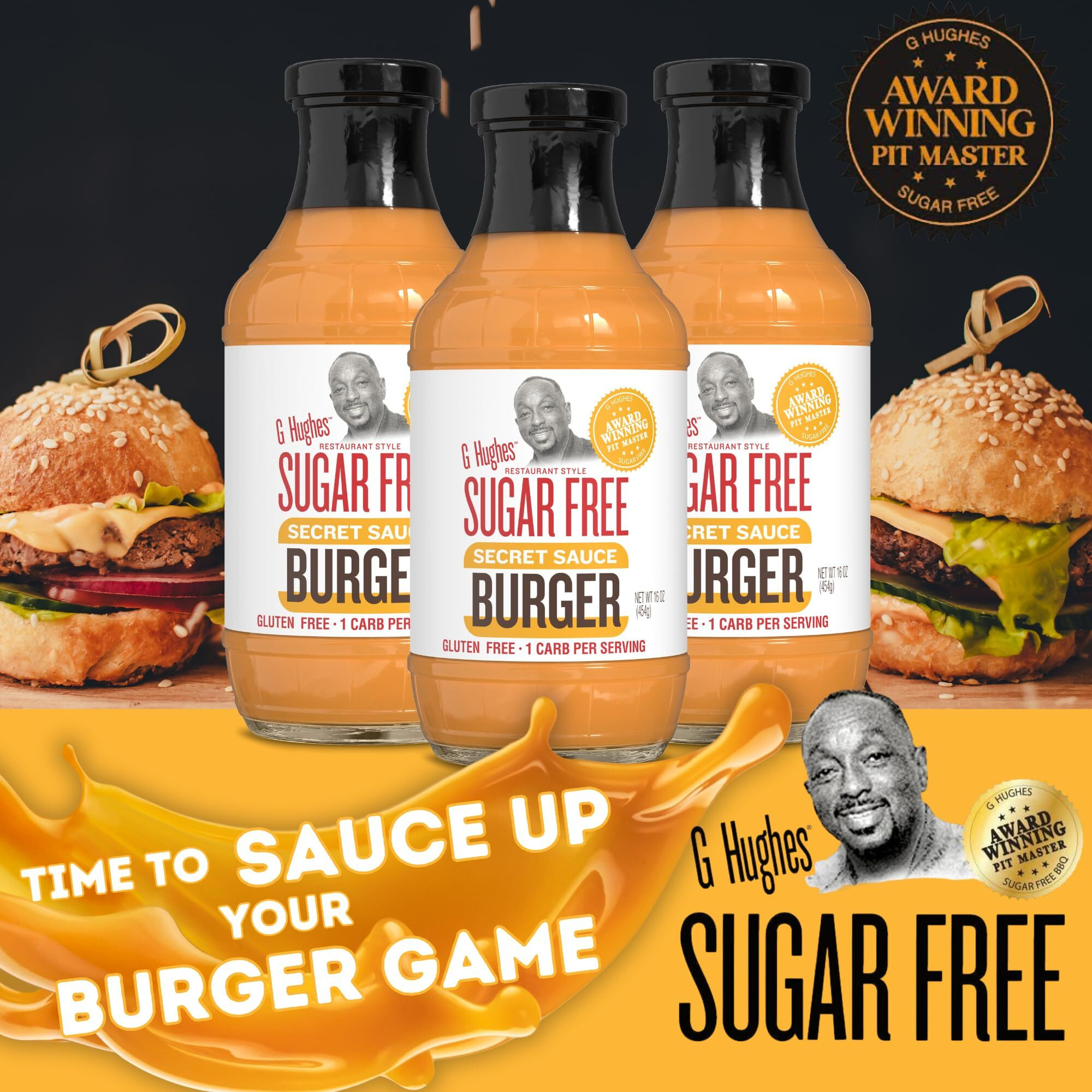 G Hughes Sugar Free, Burger Secret Sauce - Sugar Free Burger Sauce, Special Sauce For Burgers, Gluten Free Burger Sauce, Keto Friendly Hamburger Sauce, Sugar Free Dipping Sauces - 16 Oz (3-Pack)