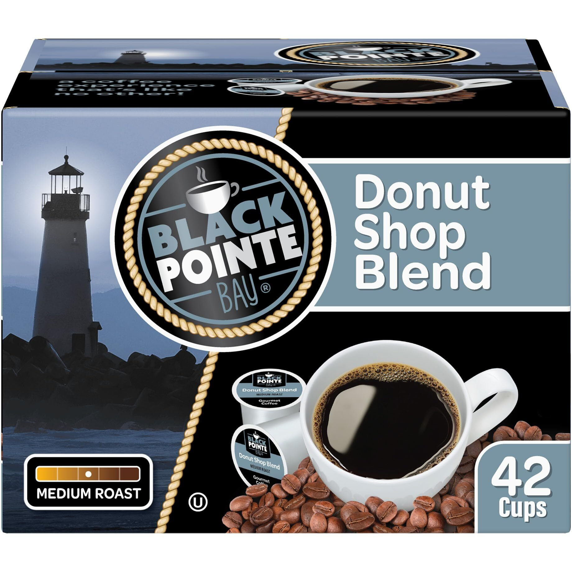 Black Pointe Bay Coffee, Donut Shop Blend, Medium Roast, 42 Count Single Serve Coffee Pods For Keurig K-Cup Brewers