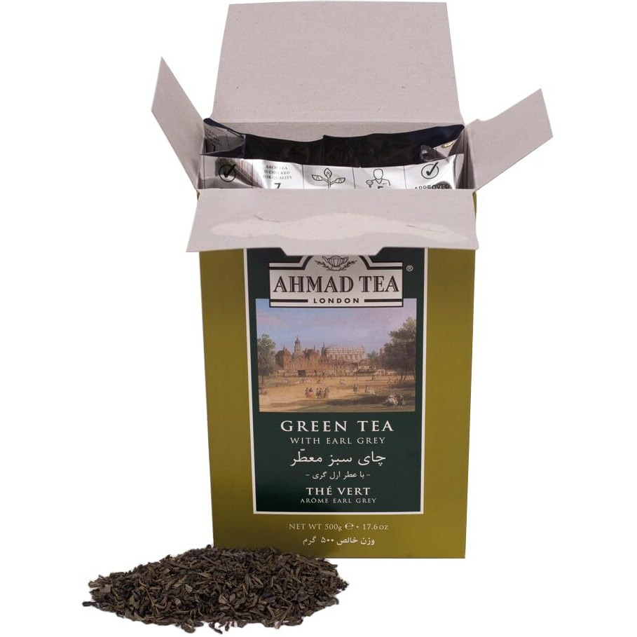 Ahmad Tea Green Tea, Green Tea With Earl Grey Loose Leaf, 500G - Caffeinated & Sugar-Free