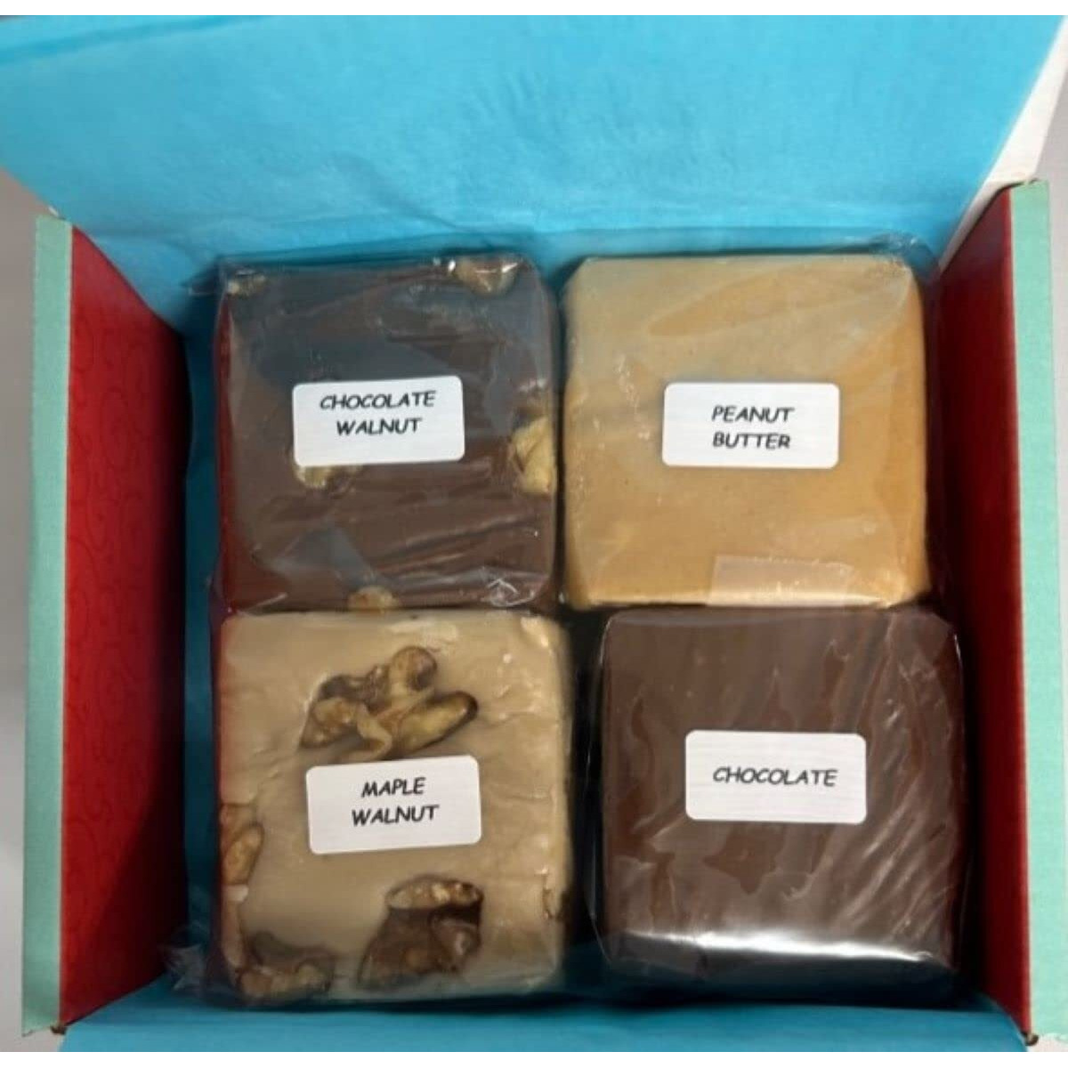 Betsy's Fancy Fudge Variety Box, 1/4 Lb Each Individually Wrapped Squares Of Chocolate, Chocolate Walnut, Peanut Butter, Maple Walnut - 1 Lb, Gluten Free Candy, Fresh Gourmet Fudge, Makes Great Gift