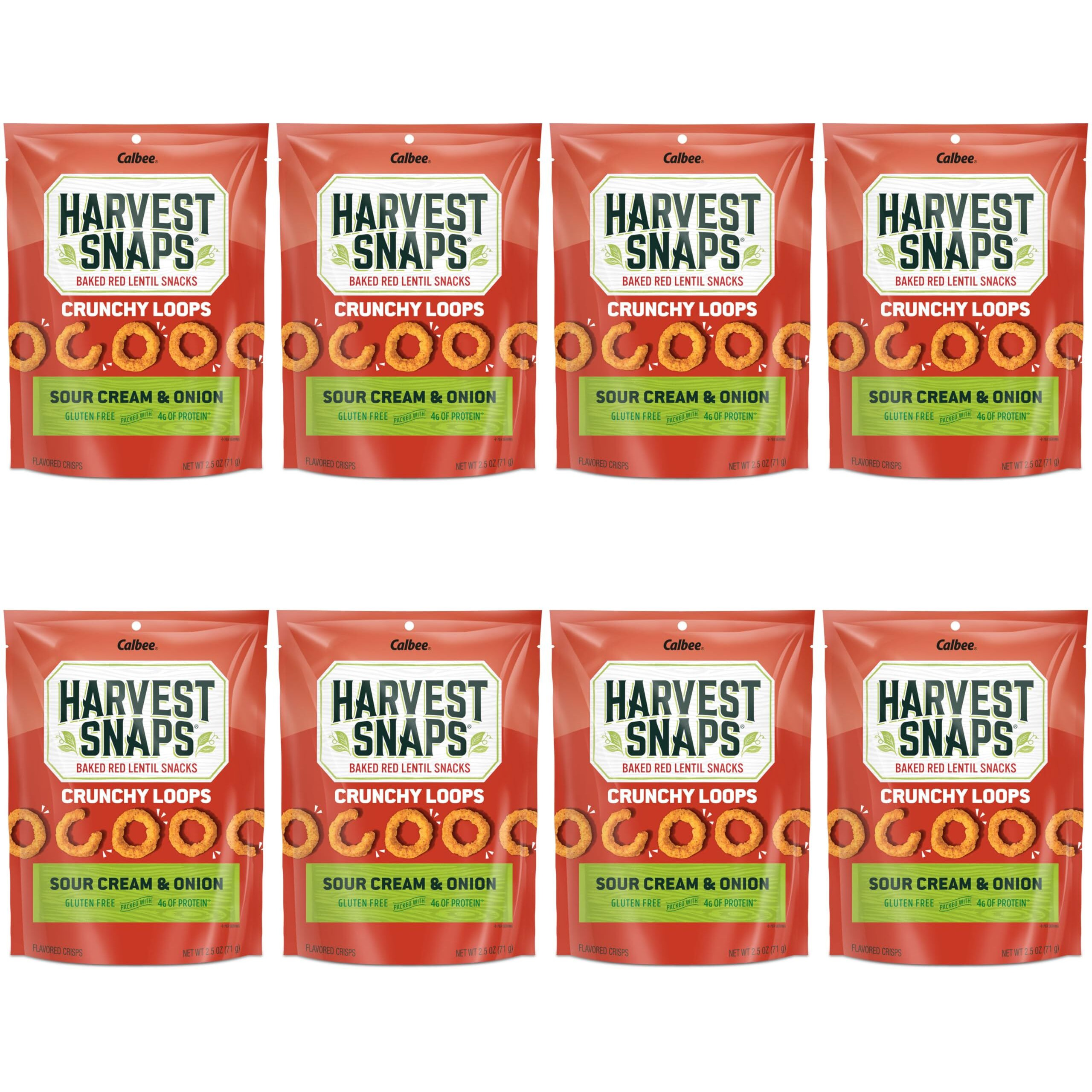Harvest Snaps Veggie Chips (Sour Cream And Onion Crunchy Loops) | Powered By Plant Protein, Gluten Free Baked Vegetable Crisps | Made In Usa (8 Snack Packs)