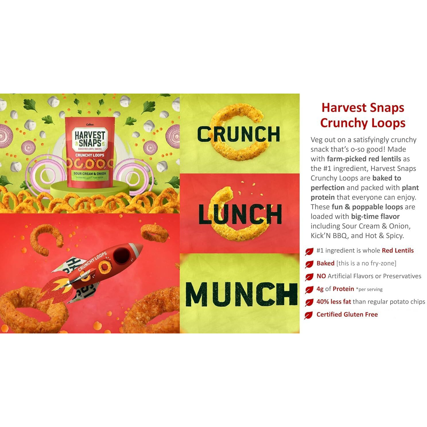 Harvest Snaps Veggie Chips (Sour Cream And Onion Crunchy Loops) | Powered By Plant Protein, Gluten Free Baked Vegetable Crisps | Made In Usa (8 Snack Packs)