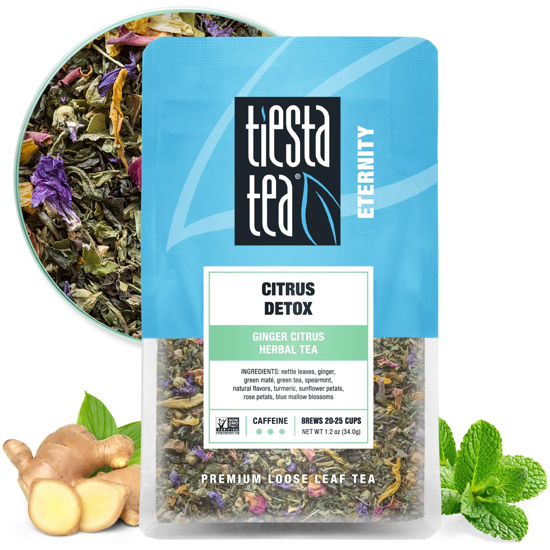 Tiesta Tea - Ginger Citrus Herbal Tea | Premium Loose Leaf Tea Blend | High Caffeinated Tea | Make Hot Or Iced Tea & Brews Up To 25 Cups | Made W/ Natural Ingredients - 1.2 Ounce Resealable Pouch