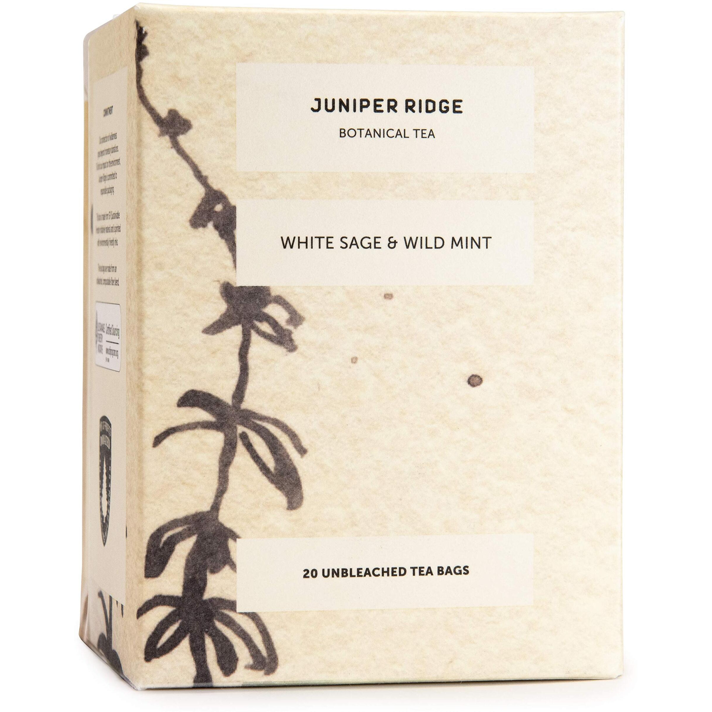 Juniper Ridge White Sage & Wild Mint Botanical Tea - Earthy, Herbal, & Bright Mint Notes - Vegan, Caffeine Free & Gluten Free - 20 Unbleached Teabags