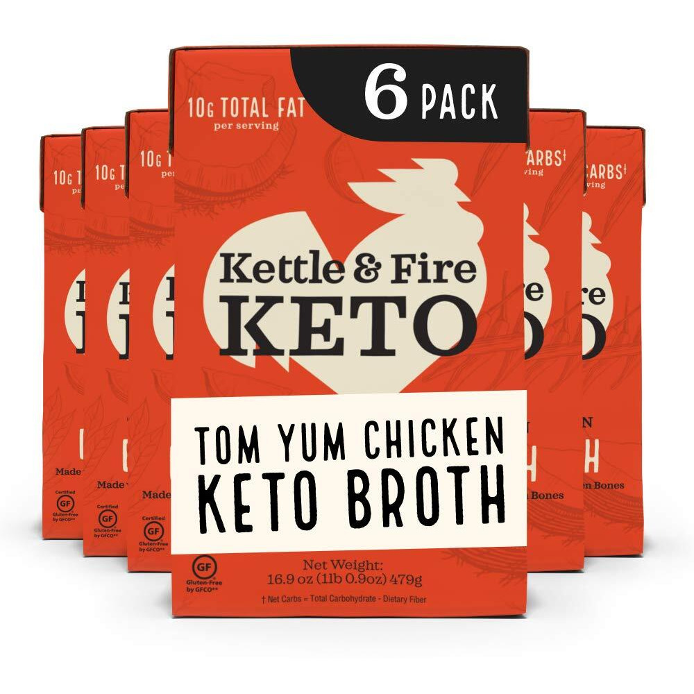 Tom Yum Chicken Keto Bone Broth, Chicken By Kettle And Fire, Keto Diet, Paleo Friendly, Gluten Free, With Collagen, 4G Net Carbs, 6G Of Protein (Pack Of 6)
