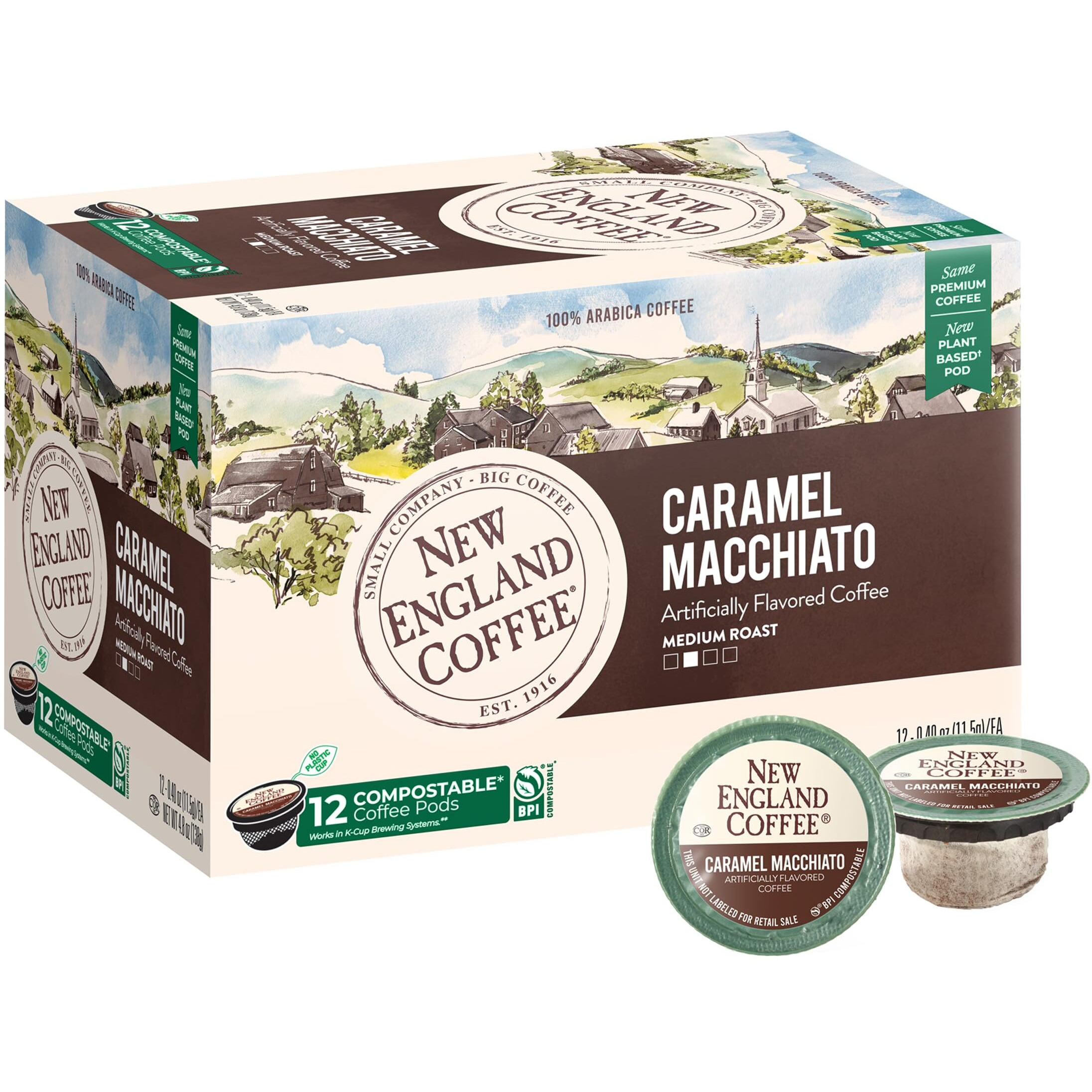 New England Coffee Caramel Macchiato Medium Roast Single Serve Pods, 12Ct Box (Pack Of 1)