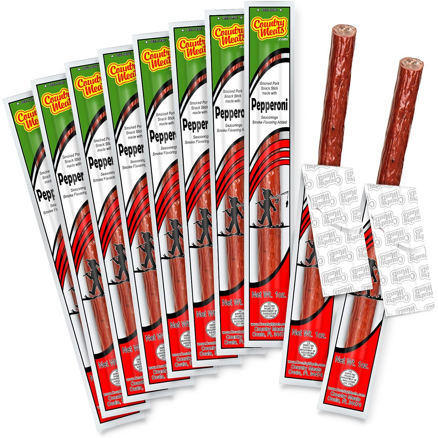 Country Meats, Meat Sticks, 0 Trans Fat, Usda Certified, Good Source Of Protein, Carb Conscious Snack (10 Meat Sticks, Pepperoni)