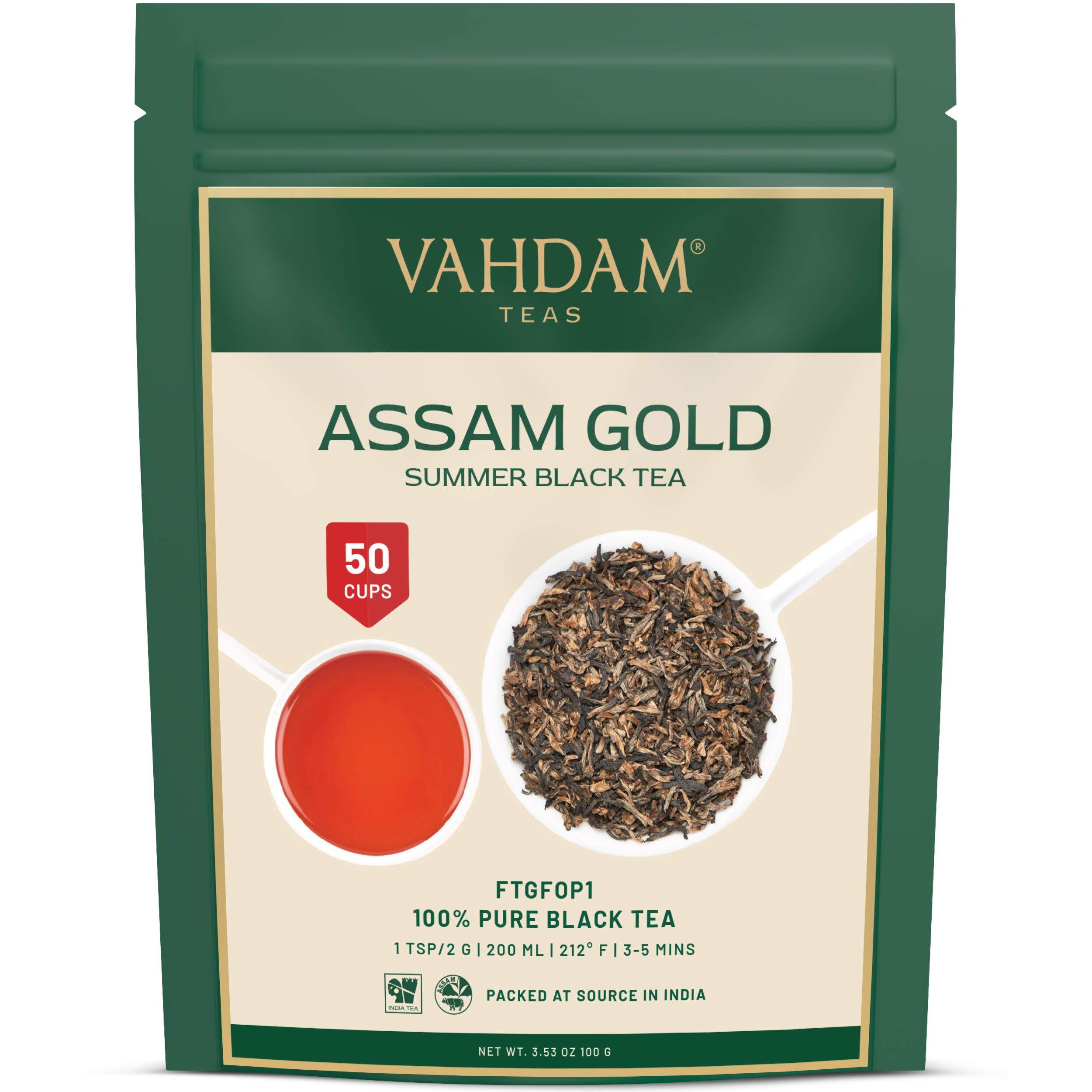 Vahdam, Second Flush Assam Loose Leaf Black Tea (50+ Cups, 3.53Oz) Rich & Malty Assam Tea Loose Leaf | Pure Unblended Black Tea Loose Leaf | Black Tea Leaves With Golden Tips | Vacuum Sealed