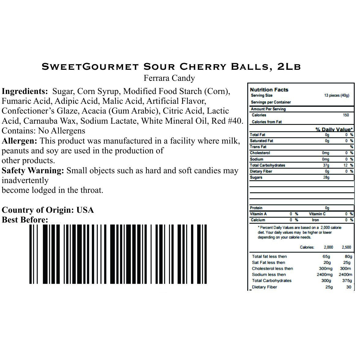 Sweetgourmet Sweet And Sour Cherry Balls | Chewy Bulk Candy | 2 Pounds