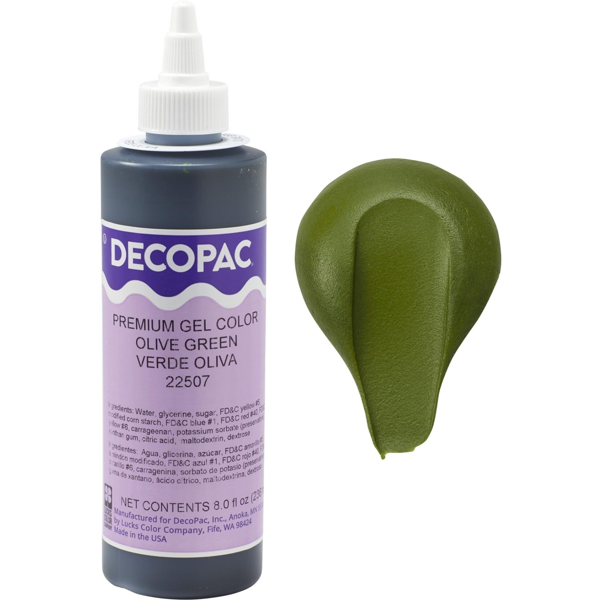 Decopac Premium Gel Food Coloring | Olive Green Food Coloring For Baking | 8Oz | Color Buttercream, Fondant, Frosting & Piping Gel, Food Safe, Highly Concentrated Gel, 8 Oz - Olive Green