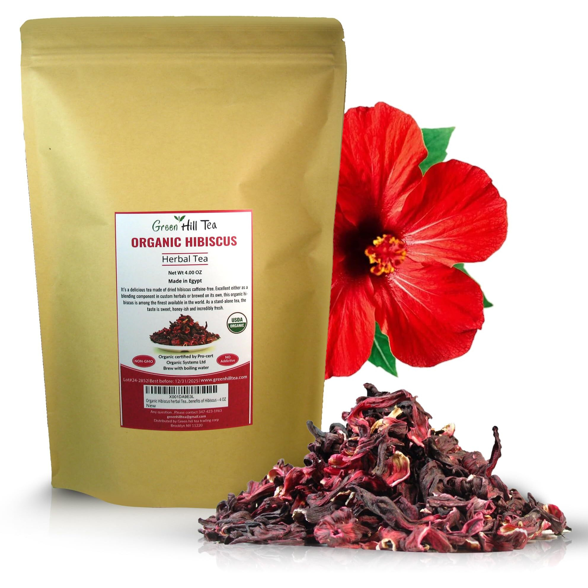Organic Hibiscus Herbal Tea, Fully Natural And Healthy Loose Leaf Tea Contains Benefits Of Hibiscus - 4 Oz