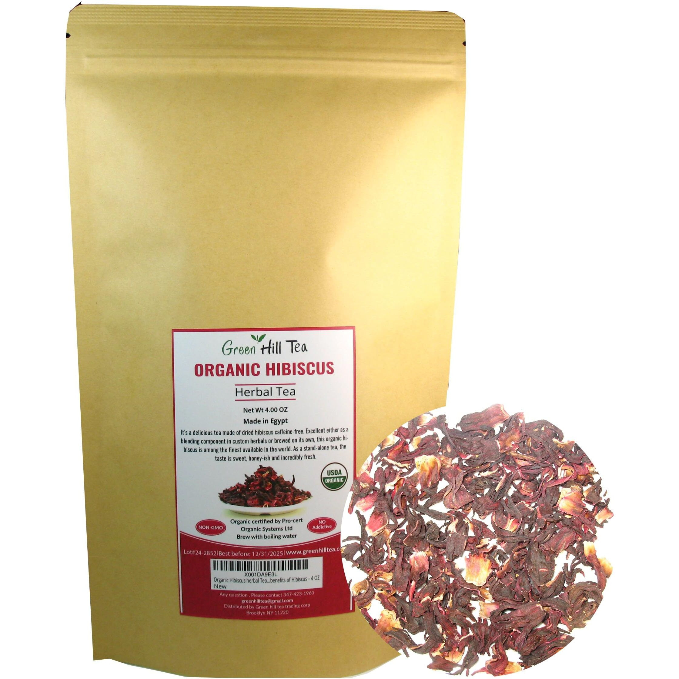 Organic Hibiscus Herbal Tea, Fully Natural And Healthy Loose Leaf Tea Contains Benefits Of Hibiscus - 4 Oz