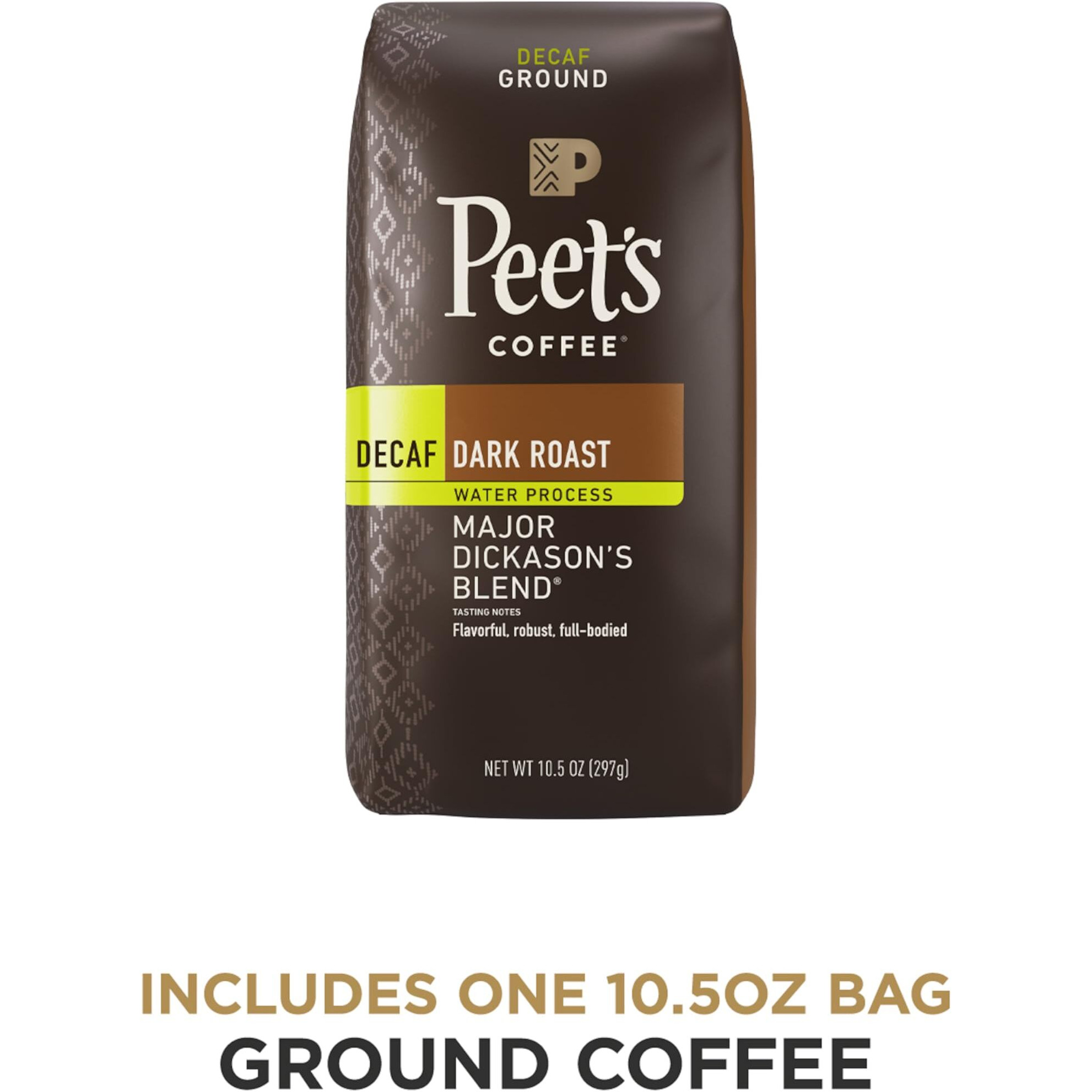 Peet's Coffee, Dark Roast Decaffeinated Ground Coffee - Decaf Major Dickason's Blend 10.5 Ounce Bag
