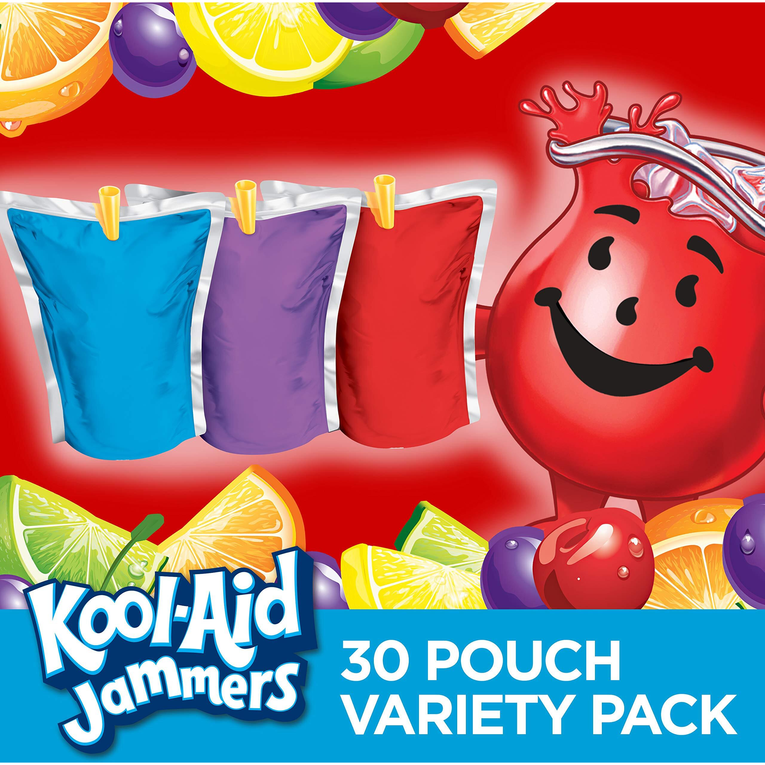 Kool-Aid Jammers Tropical Punch (Grape & Cherry Artificially Flavored Kids Soft Drink Variety Pack, 30 Ct Box, 6 Fl Oz Pouches)
