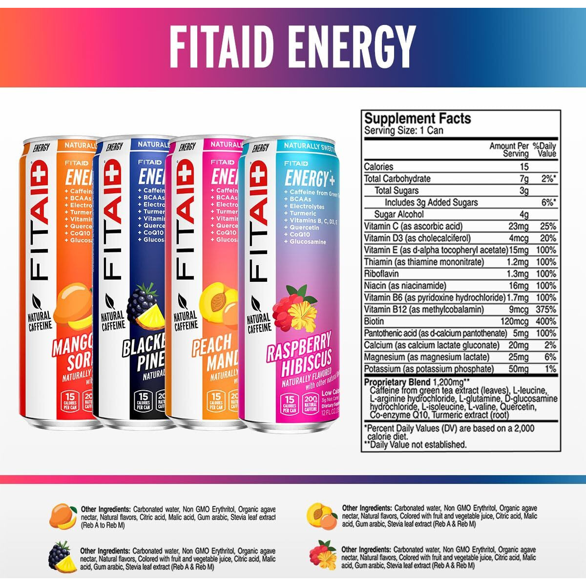 Lifeaid Fitaid Energy, 200Mg Natural Caffeine, Keto, Variety Pack, Optimum Performance Formula Bcaas, Quercetin, Electrolytes, Omega-3S, 15 Calories, Paleo, Vegan & Gluten-Free, 12 Fl Oz (Pack Of 12)