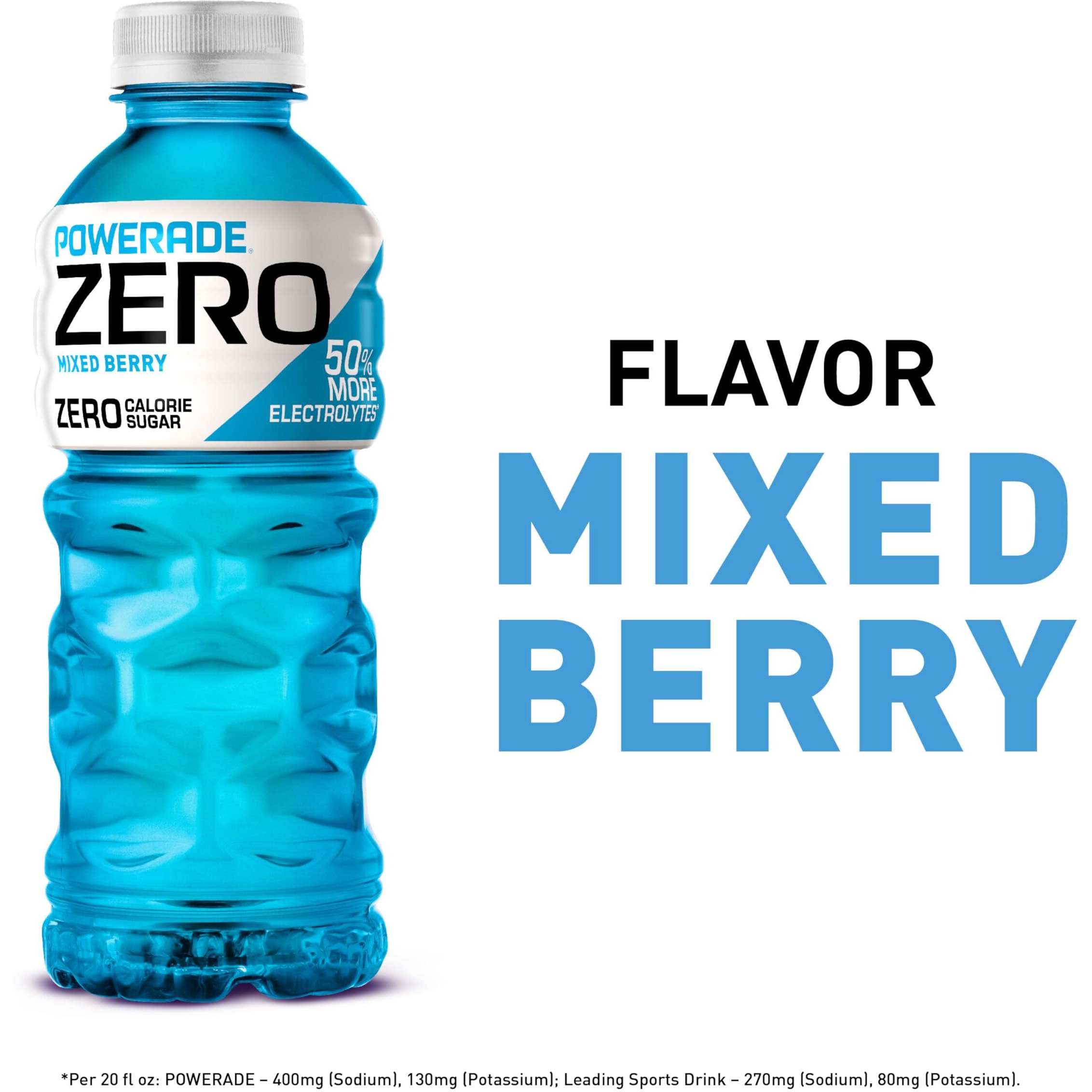 Powerade Electrolyte Enhanced Zero Sugar Mixed Berry Sports Drink, 20 Ounce (Pack Of 24)