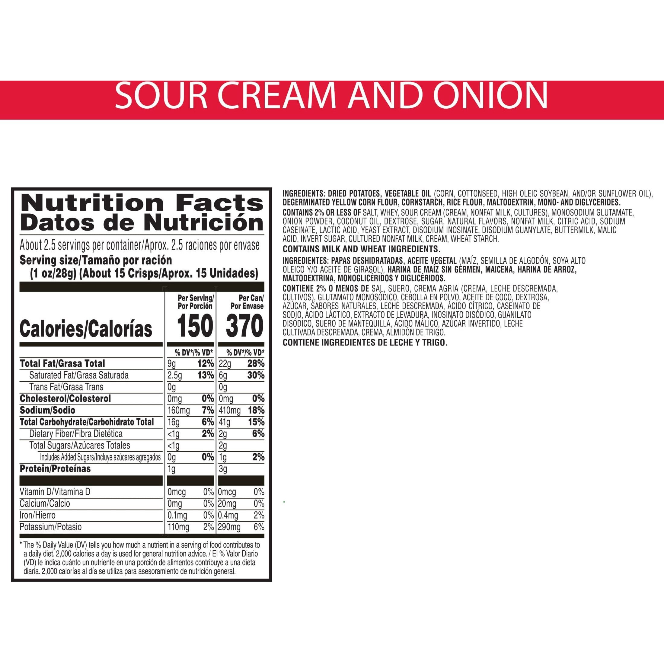 Pringles Potato Crisps Chips, Sour Cream & Onion, 2.5Oz (12 Count)