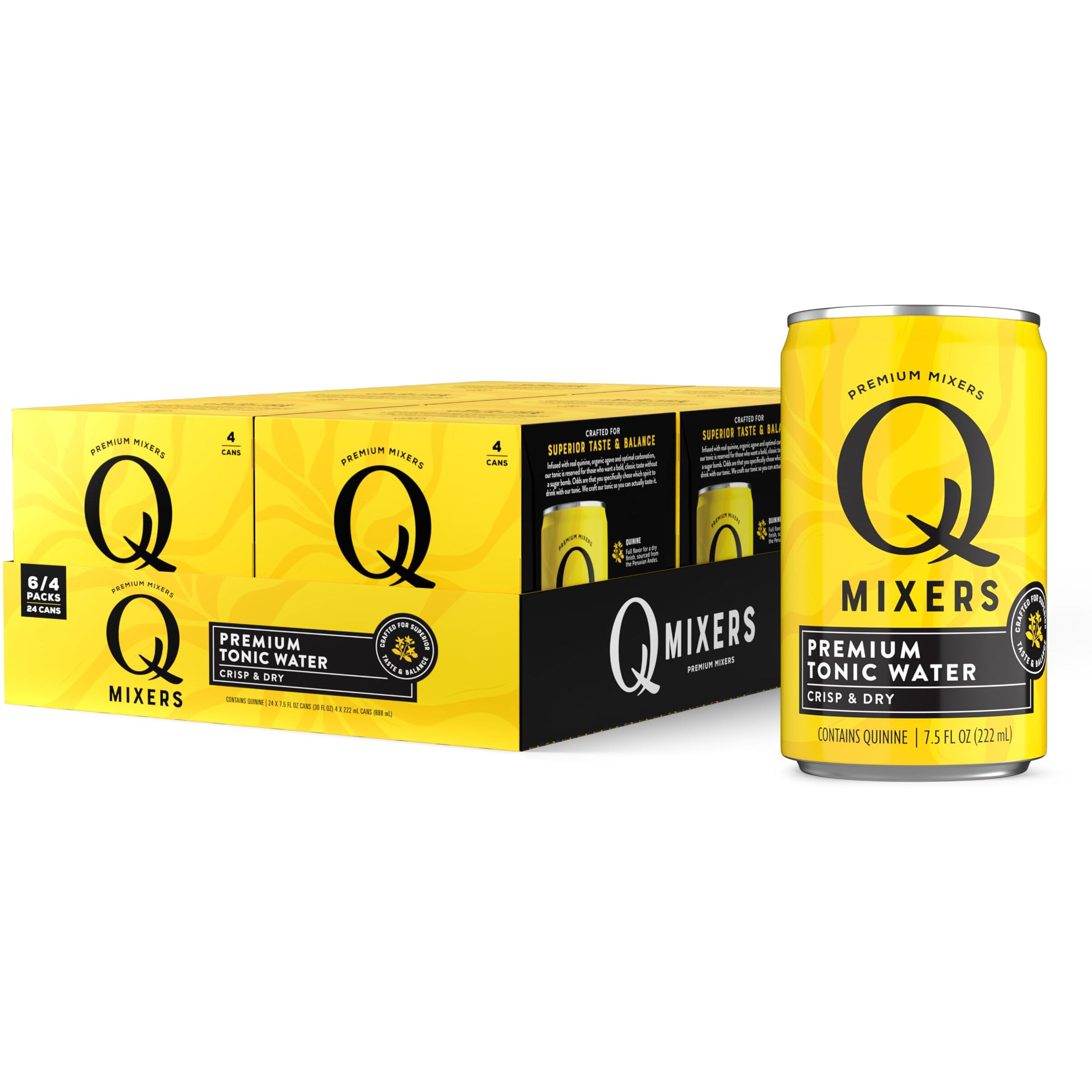 Q Mixers Tonic Water With Quinine & Agave - Premium Cocktail & Mocktail Mixers - Made With Real Ingredients, Highly Carbonated, Less Sweet, & Gluten-Free - 45 Calories Per Can - 7.5 Fl Oz (Pack Of 24)